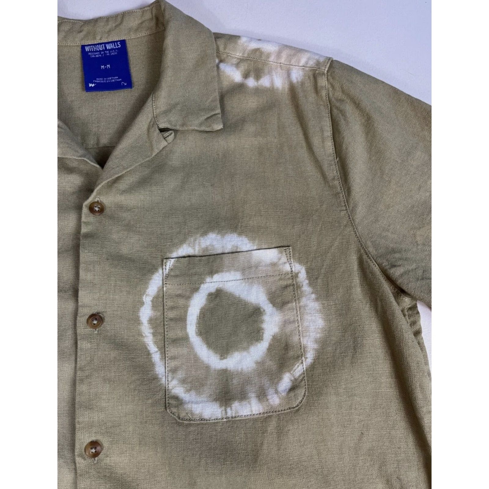 Walls Without Walls Shibori Dye Camp Collar Shirt Linen Cotton Blend Sz L Mens Shirt Size US L / EU 52-54 / 3 - 7 Thumbnail