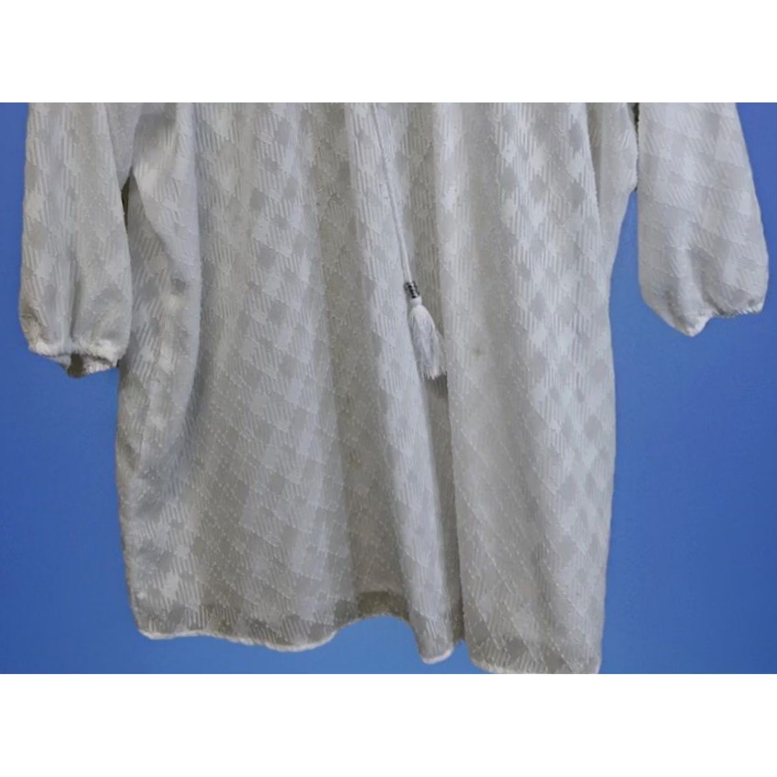 Vintage Allison Daley Blouse Peasant Tunic 3/4 Sleeve V-Neck Tie White 16W 18W Plus Women’s Bohemian Shirt Geometric Tassel Size XXL / US 16-18 / IT 52-54 - 3 Thumbnail