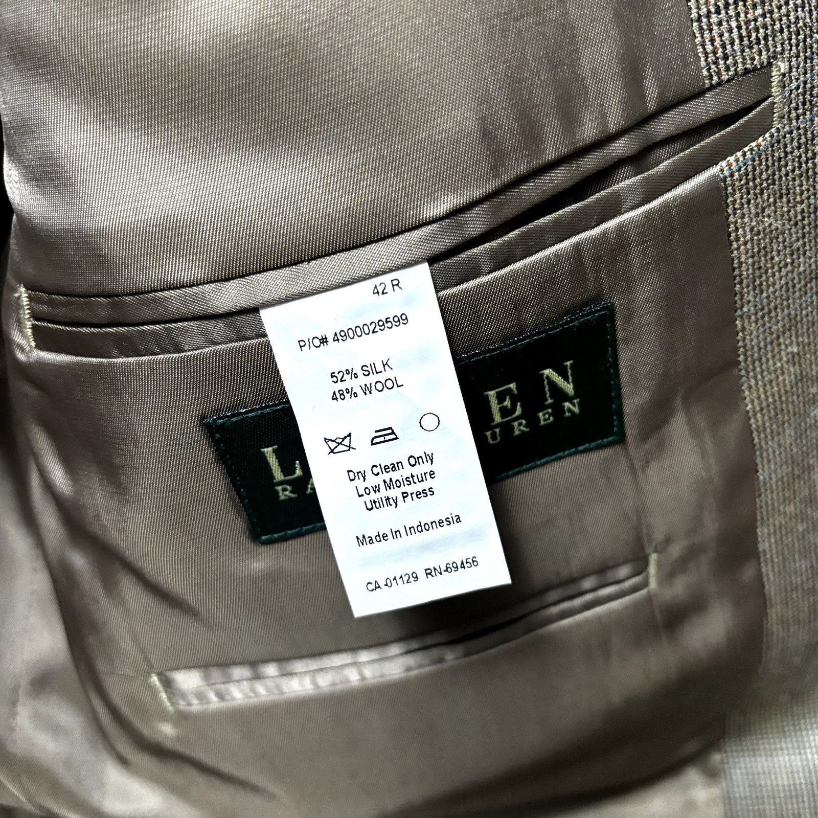 Ralph Lauren RALPH LAUREN Men's Sport Coat Windowpane Tan Blazer Sz 42R S Size 42R - 9 Thumbnail