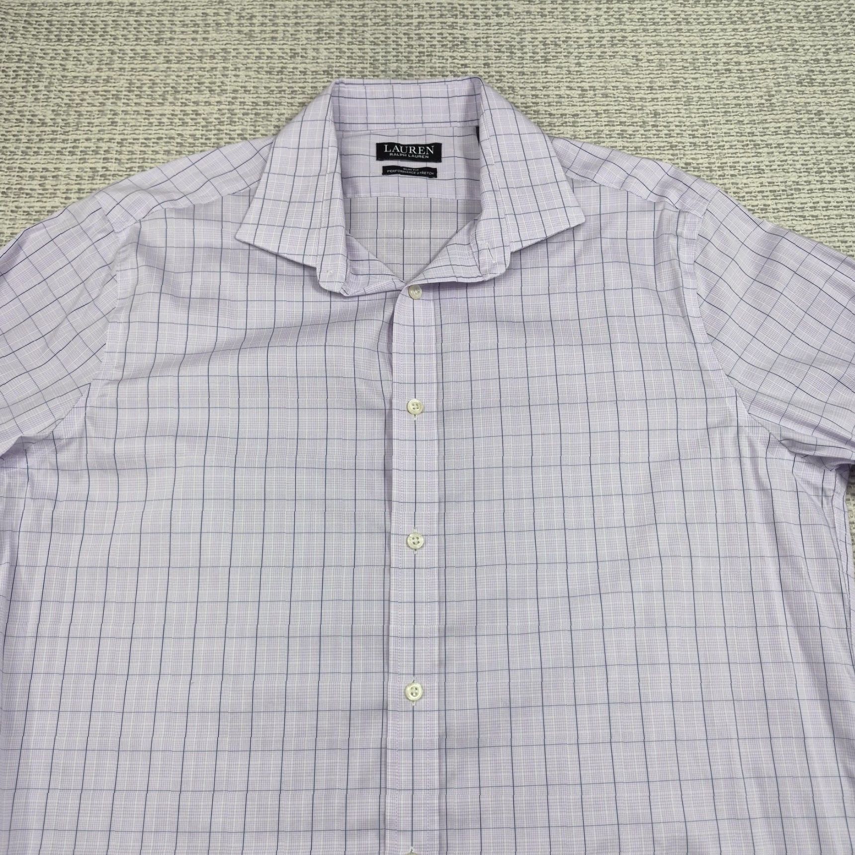 Ralph Lauren Lauren Ralph Lauren Shirt Mens 17 32/33 Purple Check Slim Fit Stretch Dress Shirt Size 46R - 4 Thumbnail