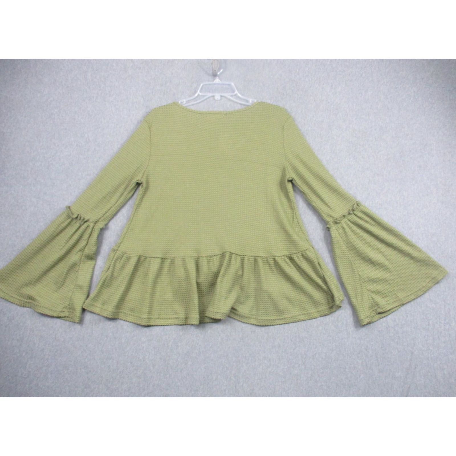 Bell ANDTHEWHY Blouse Tunic Womens Small Green Waffle Knit Bell Sleeve Ruffle Top Size S / US 4 / IT 40 - 7 Thumbnail