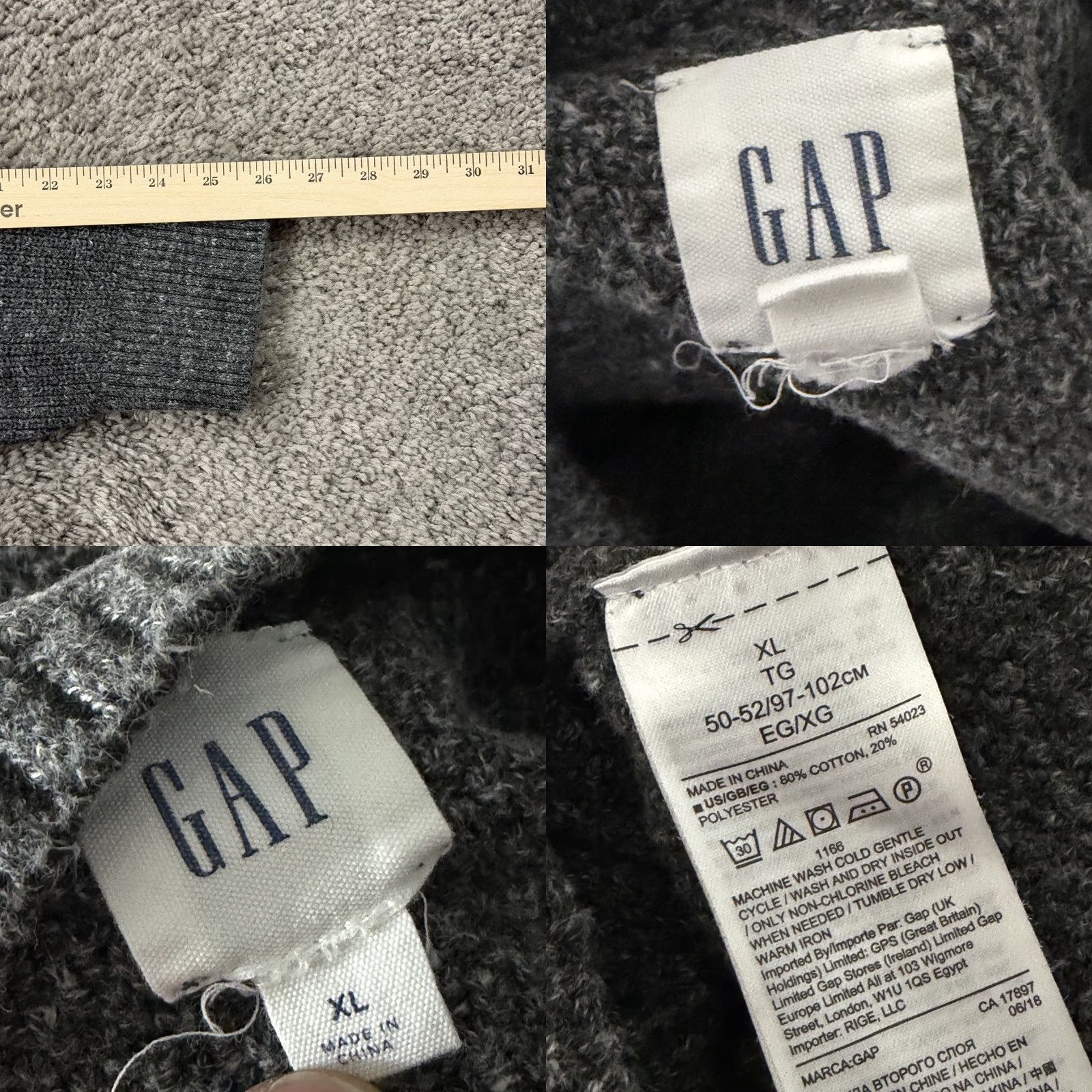 Gap Gap Mens XL Gray Cable-Knit Pullover Crew Neck Sweater - Breathable Cotton Blend, Regular Fit, Casual Vintage: No, Gap Size US XL / EU 56 / 4 - 8 Thumbnail