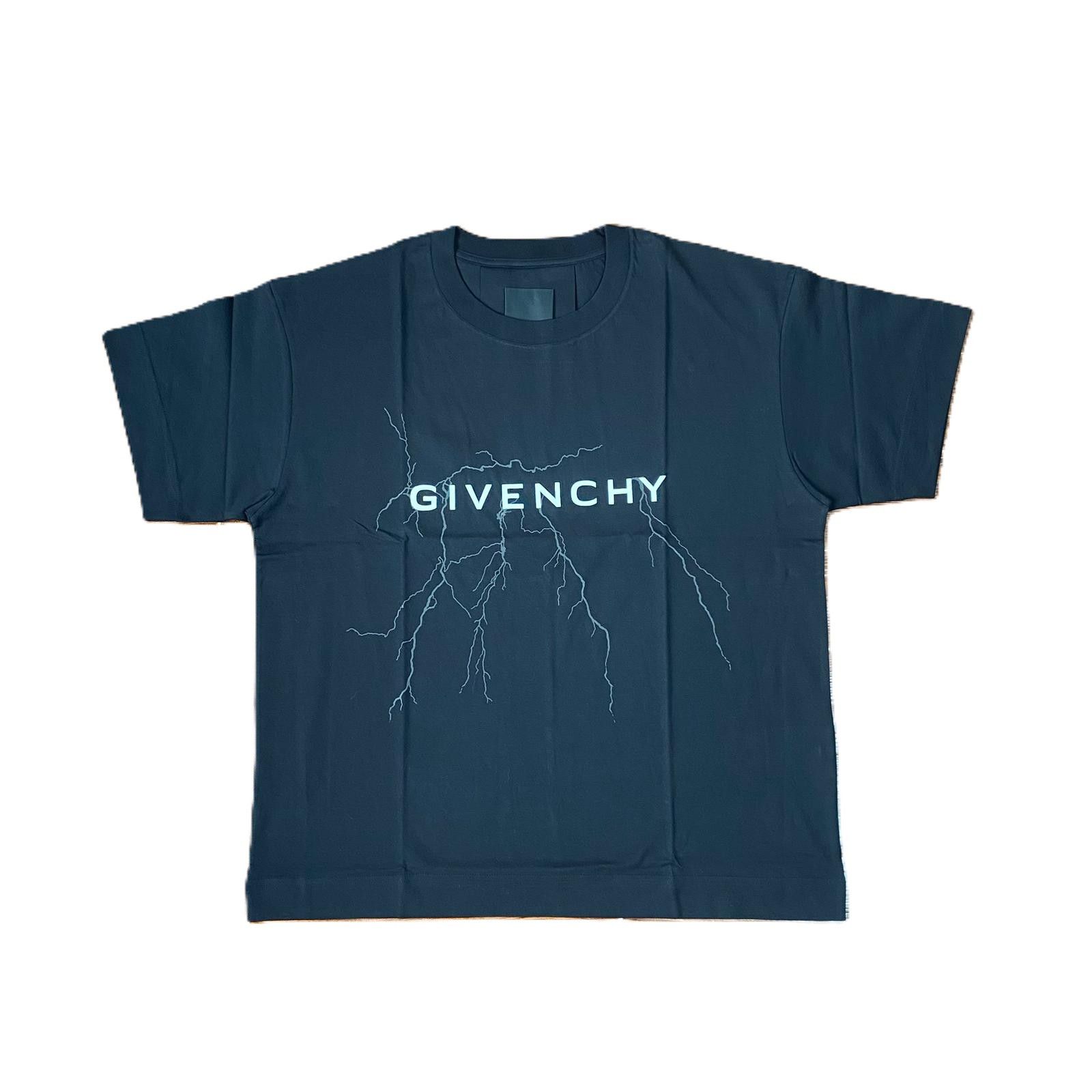 Givenchy Black Reflective Lightning Logo Oversized T-Shirt Size US L / EU 52-54 / 3 - 1 Thumbnail