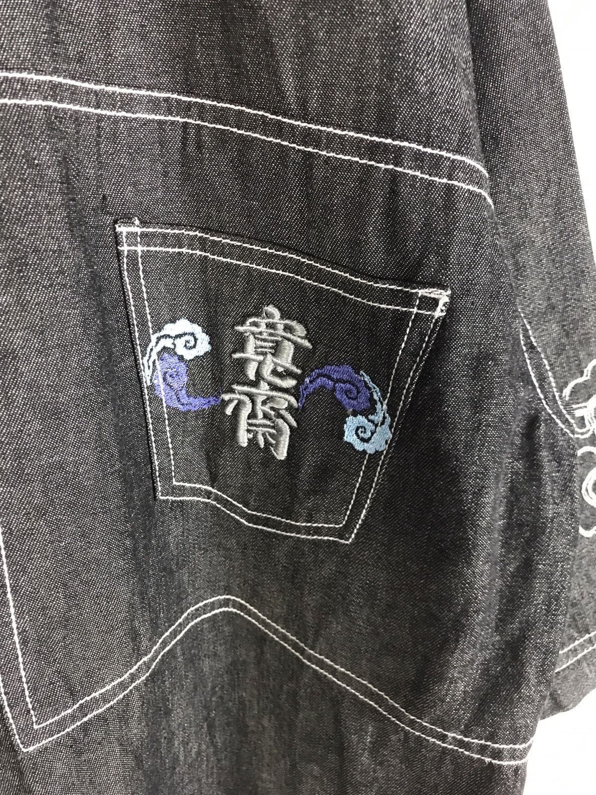 Kansai Yamamoto Vintage Kansai Man Kanji Embroidery Denim Shirt Size US L / EU 52-54 / 3 - 5 Thumbnail