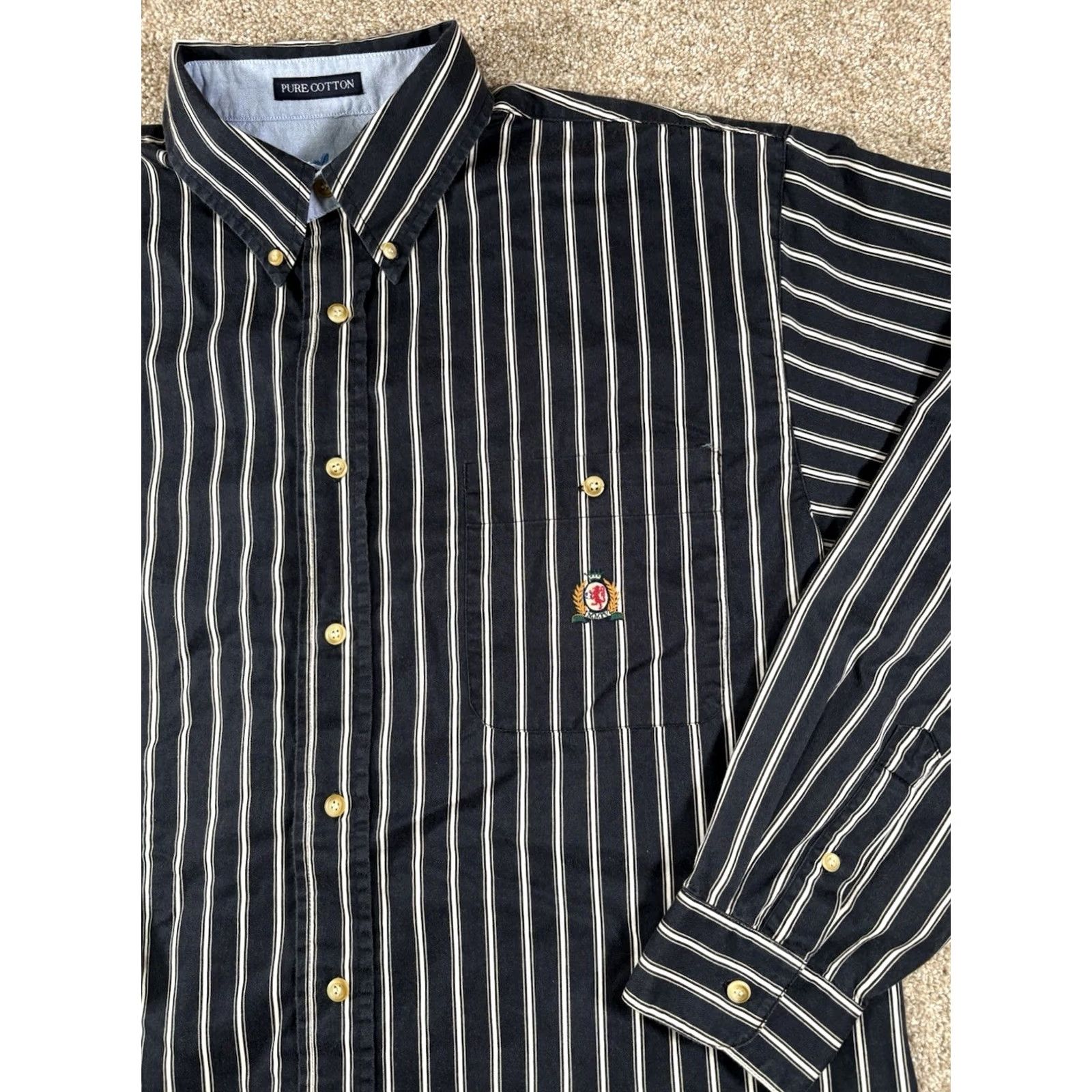 Brooks Brothers BB Classics Brooks Brothers Button-Up Shirt Black/White Striped 100% Cotton Large Men Regular Button Front Long Sleeve Shirt Size US L / EU 52-54 / 3 - 2 Thumbnail
