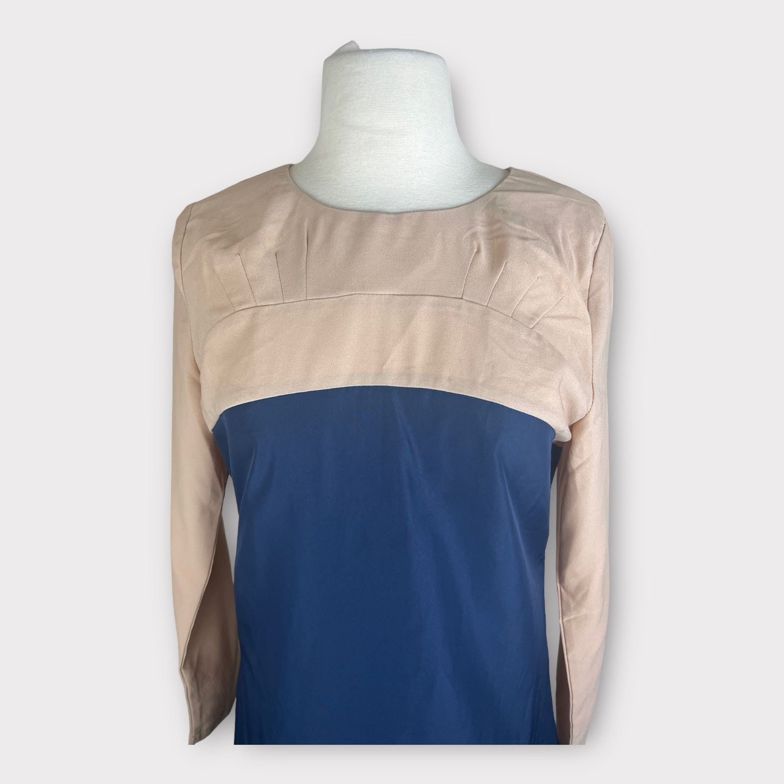 Nordstrom DPC by Dora Yim Colorblock Navy Tan Dress Modern Style Size M / US 6-8 / IT 42-44 - 5 Thumbnail