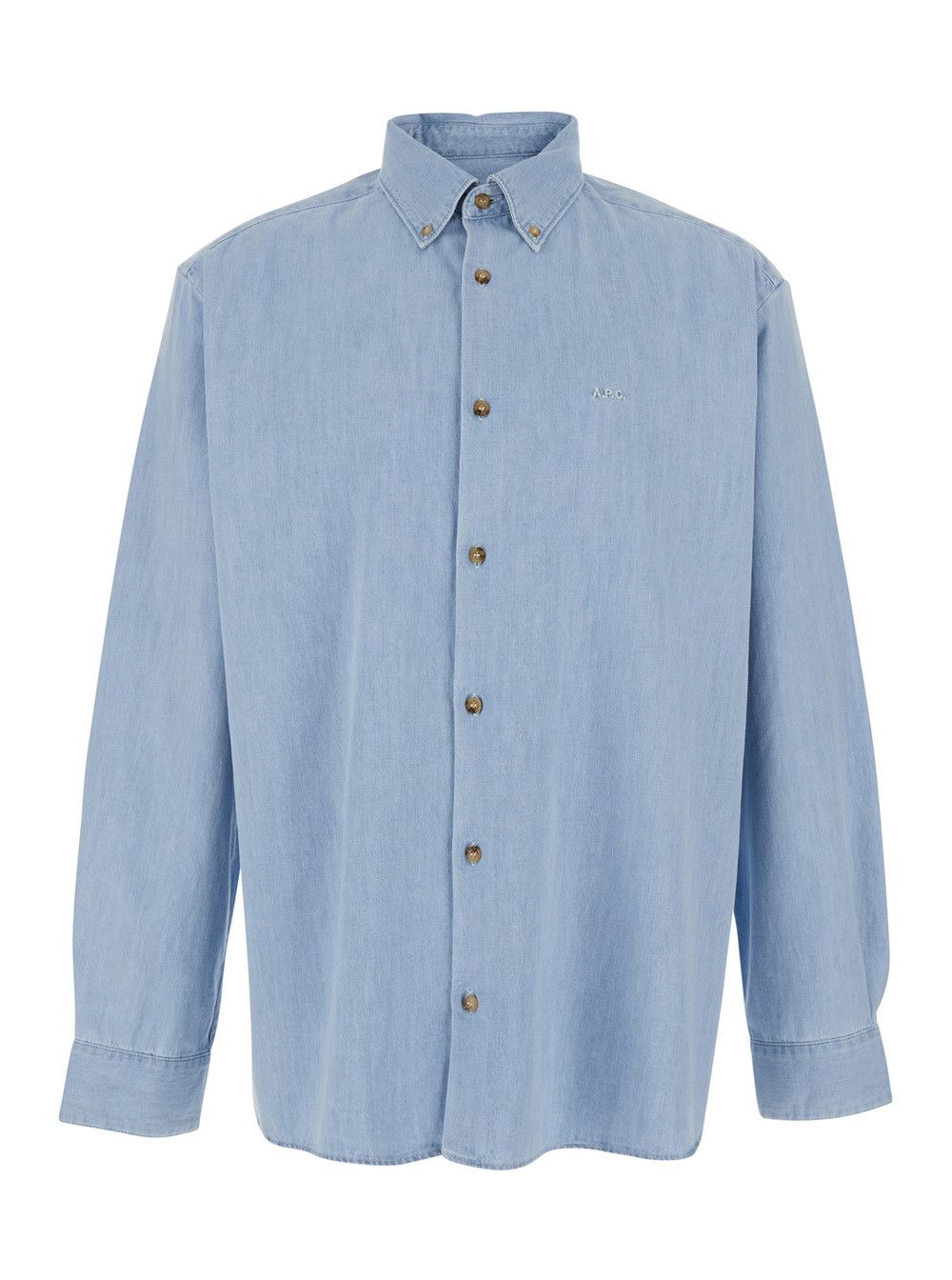 A.P.C. 'Mathia' Light Blue Shirt with Classic Collar and Logo Lettering Embroidery on the Front in Cotton Man Size US XL / EU 56 / 4 - 1 Thumbnail