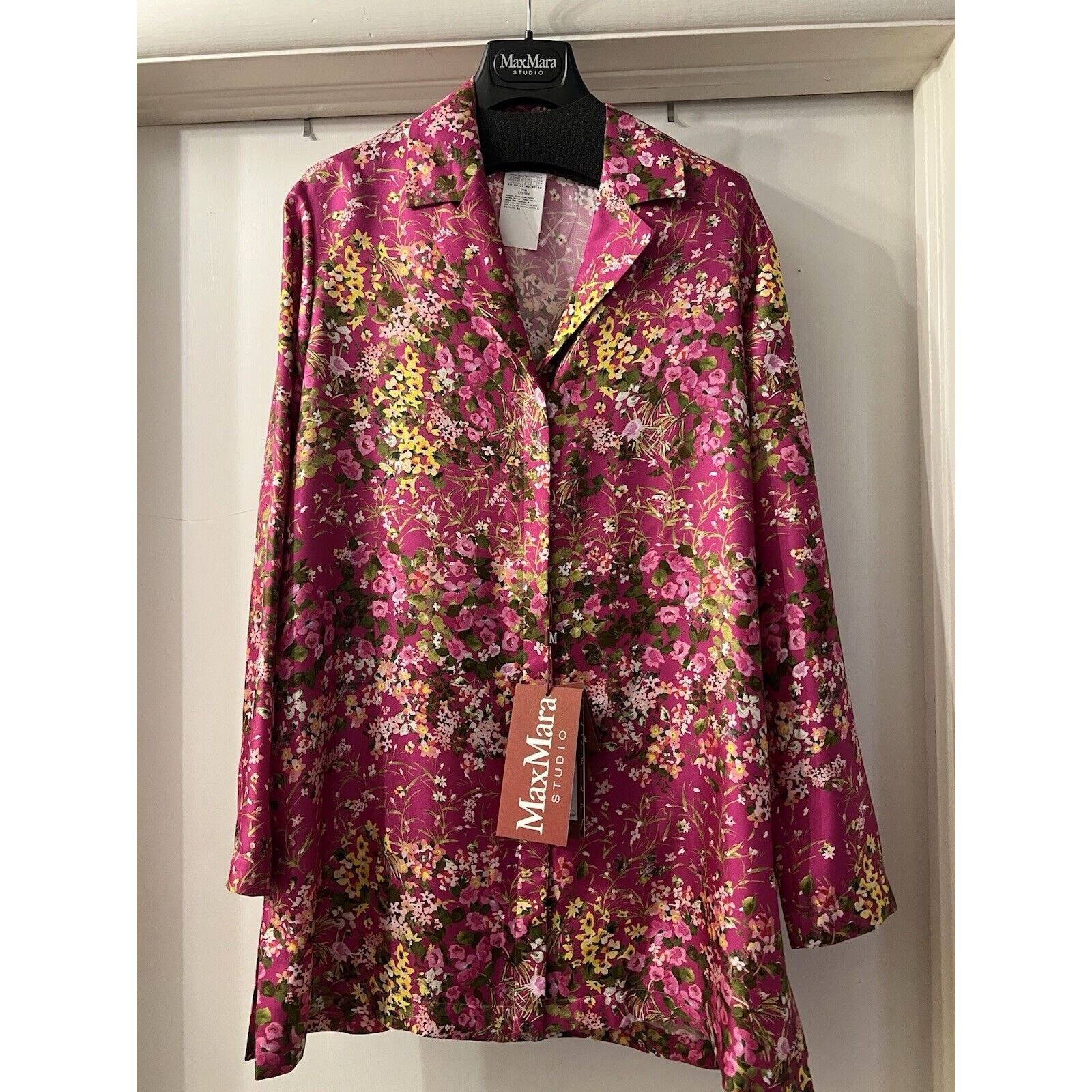 Max Mara NEW $715 Max Mara Studio Size 10 Floral Silk Blouse Top NWT Size L / US 10 / IT 46 - 1 Thumbnail