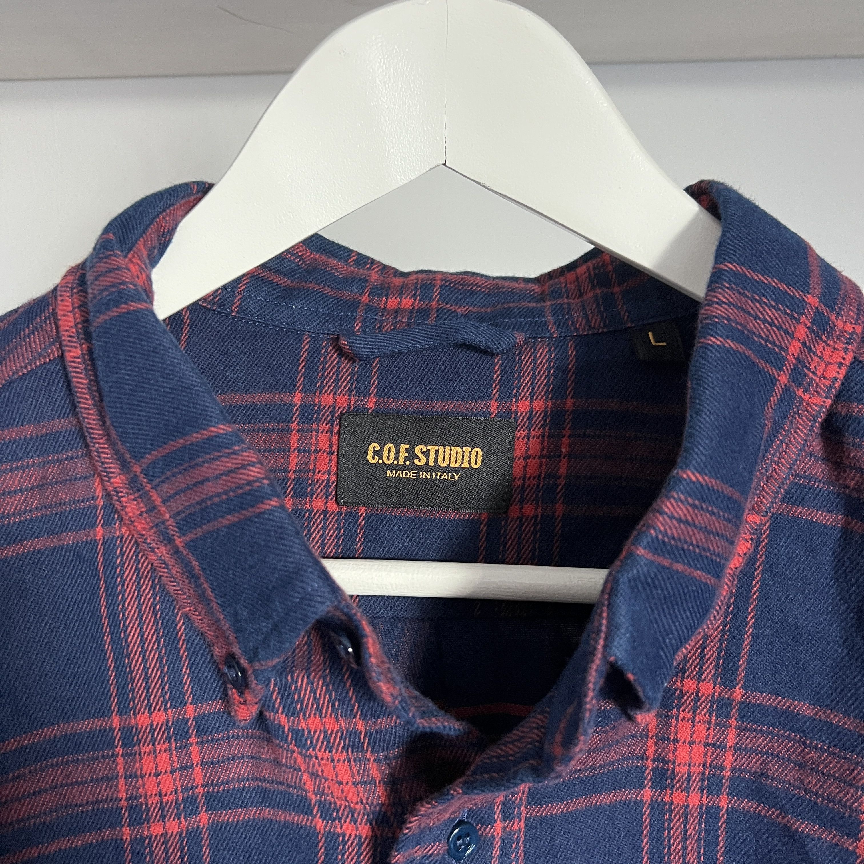 C.O.F. Studio Men's COF STUDIO BD FLANELL Indigo Blue Red Check Shirt Size US L / EU 52-54 / 3 - 6 Thumbnail