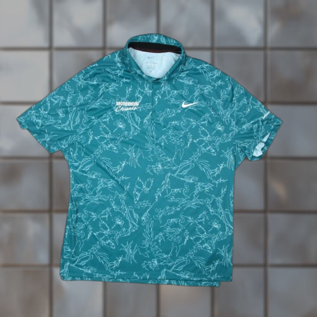 Nike Golf Shirt Mens Large Blue Dri-Fit ADV Tiger Woods Brotherhood Crusade Polo