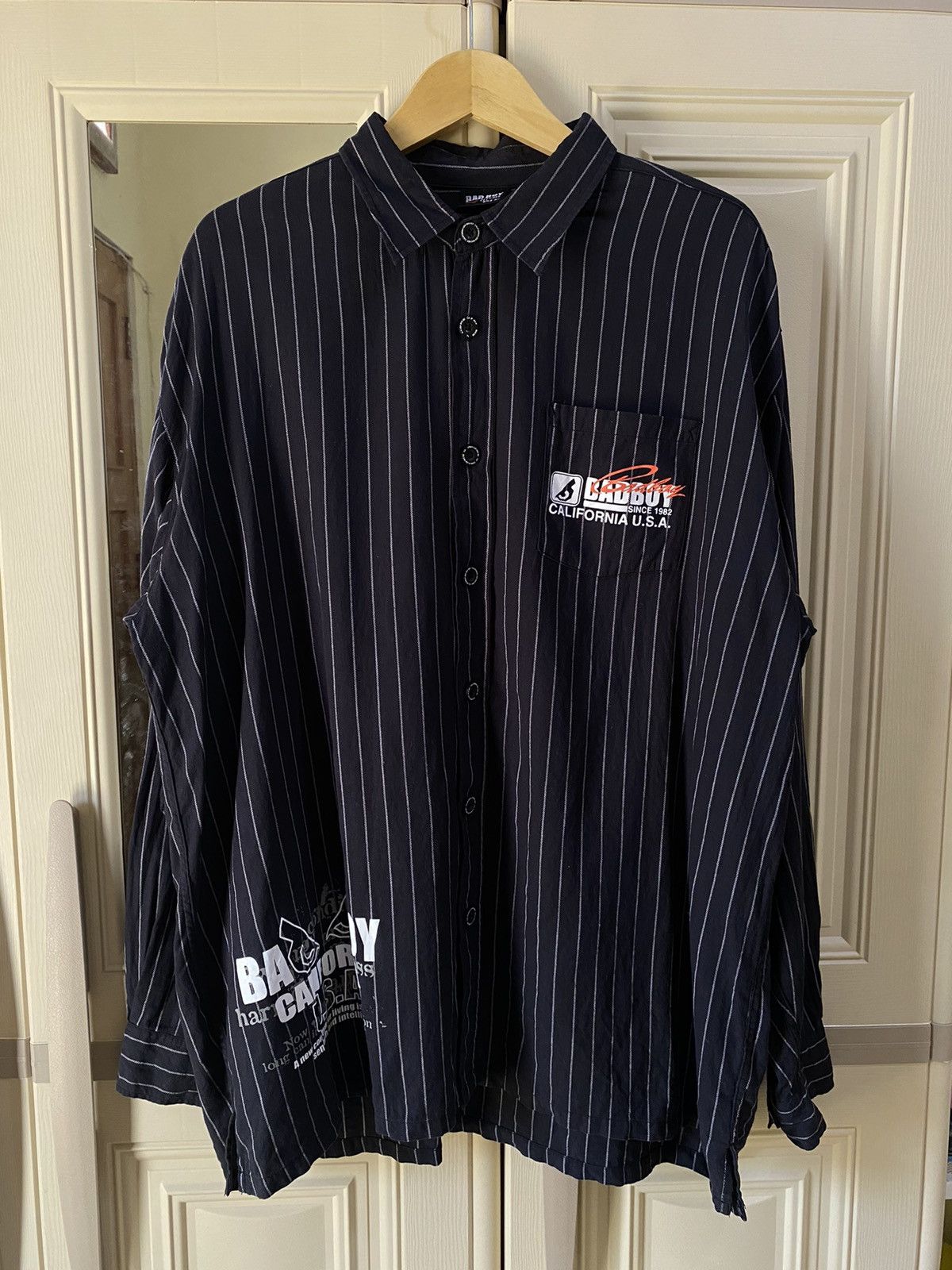If Six Was Nine 2000s BADBOY CALIFORNIA USA STRIPE BUTTON UP SHIRT - LGB Size US XXL / EU 58 / 5 - 1 Thumbnail