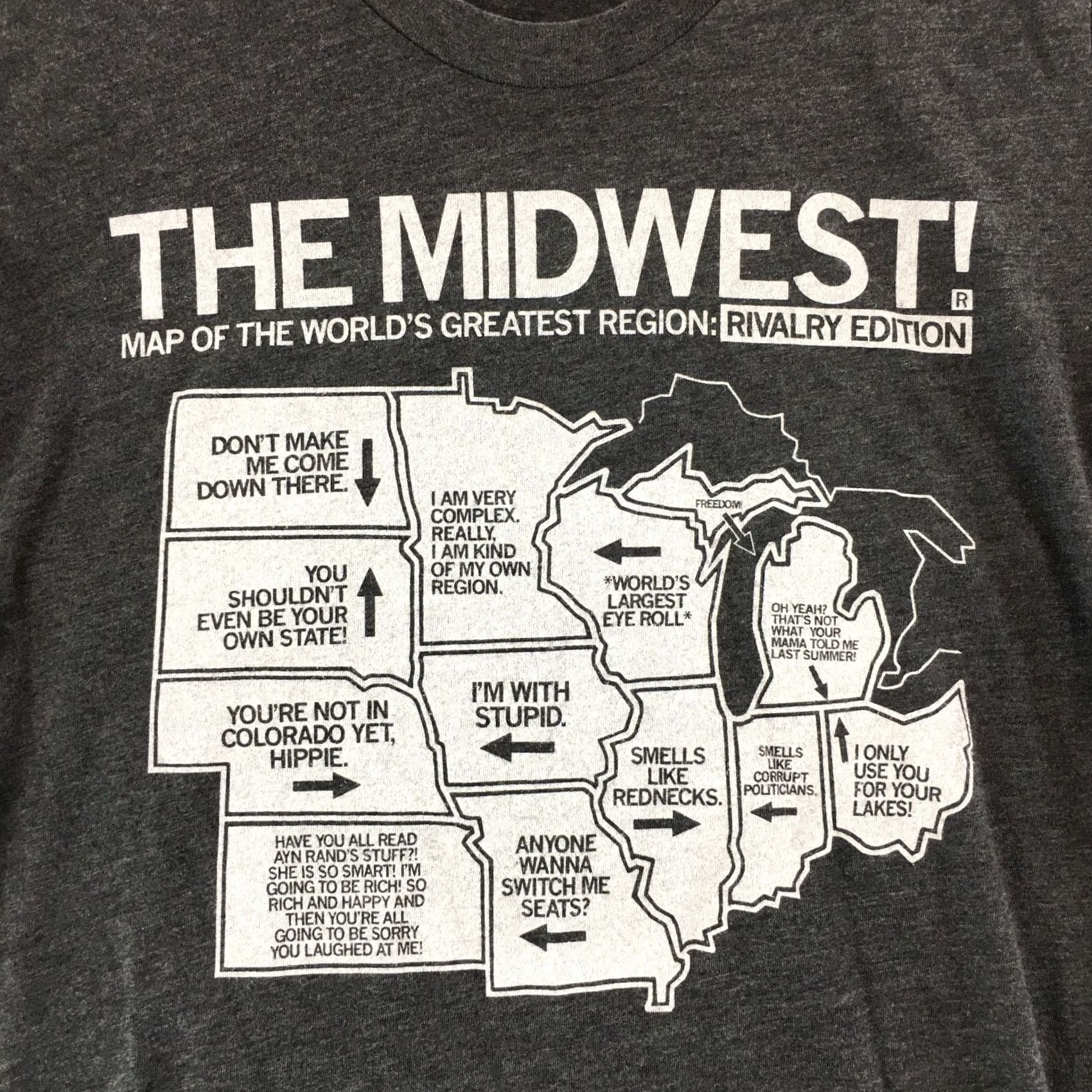 Vintage Raygun Graphic Tee Tshirt Womens Medium Grey Short Sleeve The Midwest Map Shirt Womens M Gray Classic Casual Tee Size M / US 6-8 / IT 42-44 - 6 Thumbnail