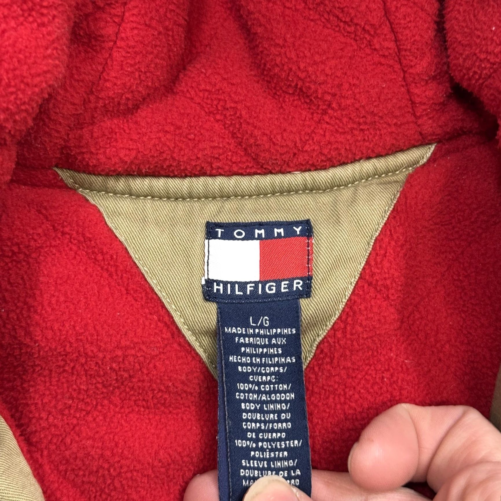 Tommy Hilfiger VINTAGE Tommy Hilfiger Coat Mens Large Beige Canvas Hooded Fleece Parka 90s Size US L / EU 52-54 / 3 - 4 Thumbnail