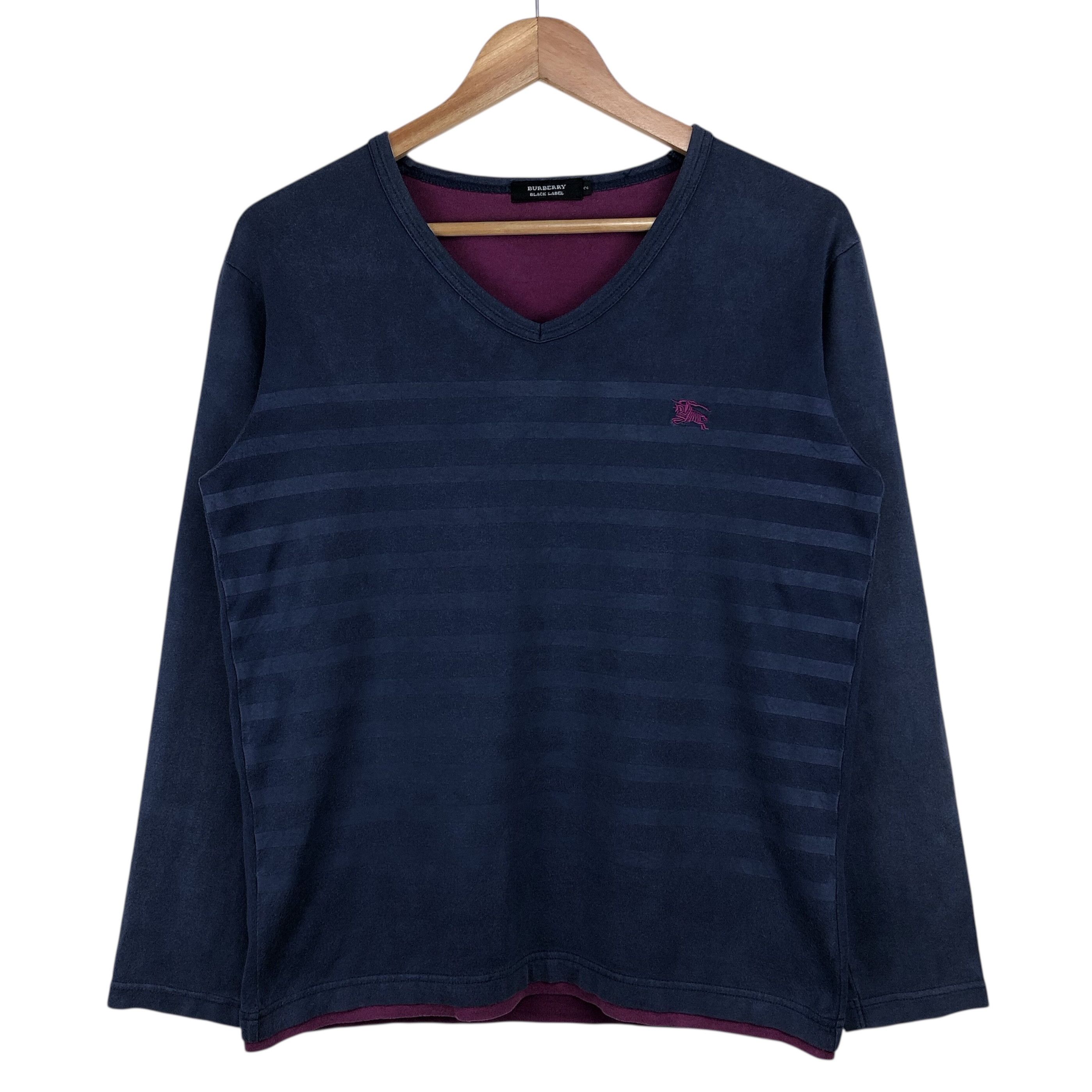 Burberry Burberry Black Label V-Neck Long Sleeve Stripe Tee S Size US S / EU 44-46 / 1 - 1 Thumbnail