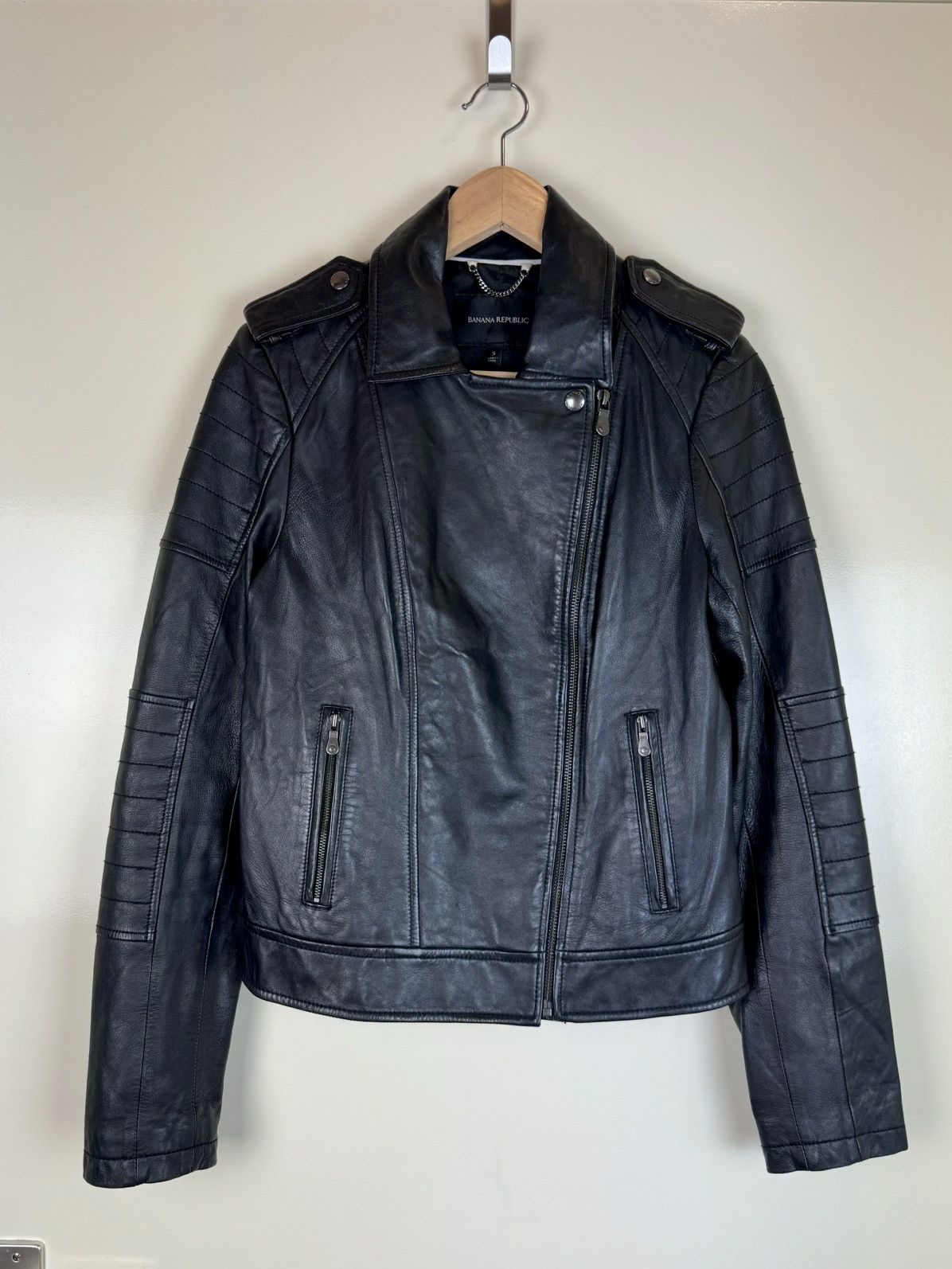 Banana Republic Leather biker moto motorcycle jacket quilted sleeves S Size S / US 4 / IT 40 - 3 Thumbnail