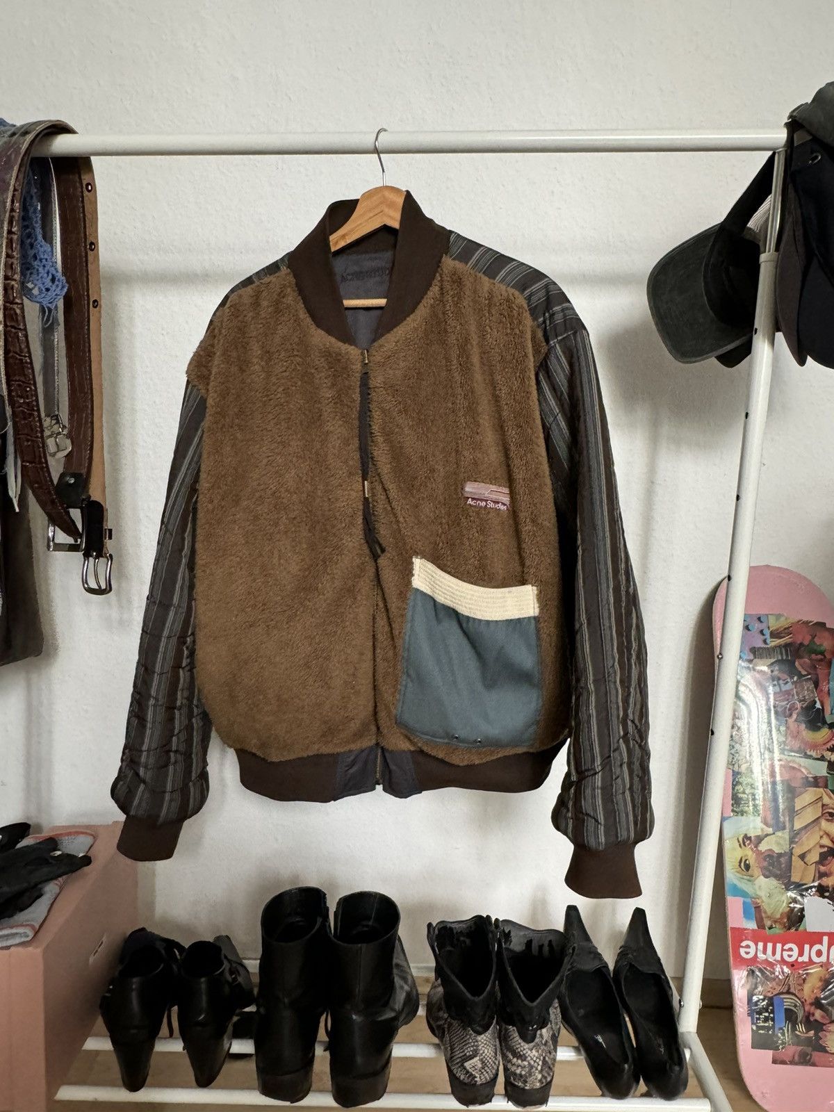 image of Acne Studios Fw22 Reversible Bomber Jacket in Brown, Men's (Size Medium)
