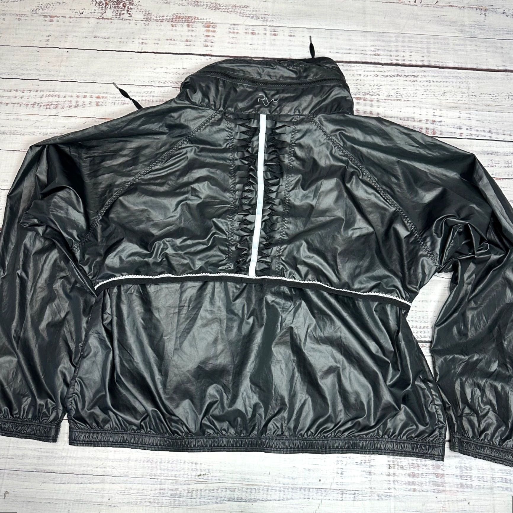 Vintage Ryu Womens Zip Front Jacket XL Black Polyester Lightweight Rolled Hooded Size XL / US 12-14 / IT 48-50 - 4 Thumbnail