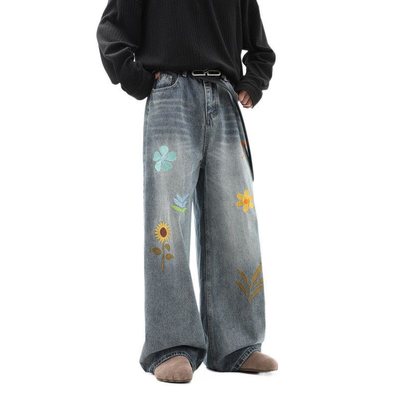 Japanese Brand Retro loose wide leg embroidered jeans Size US 32 / EU 48 - 5 Thumbnail