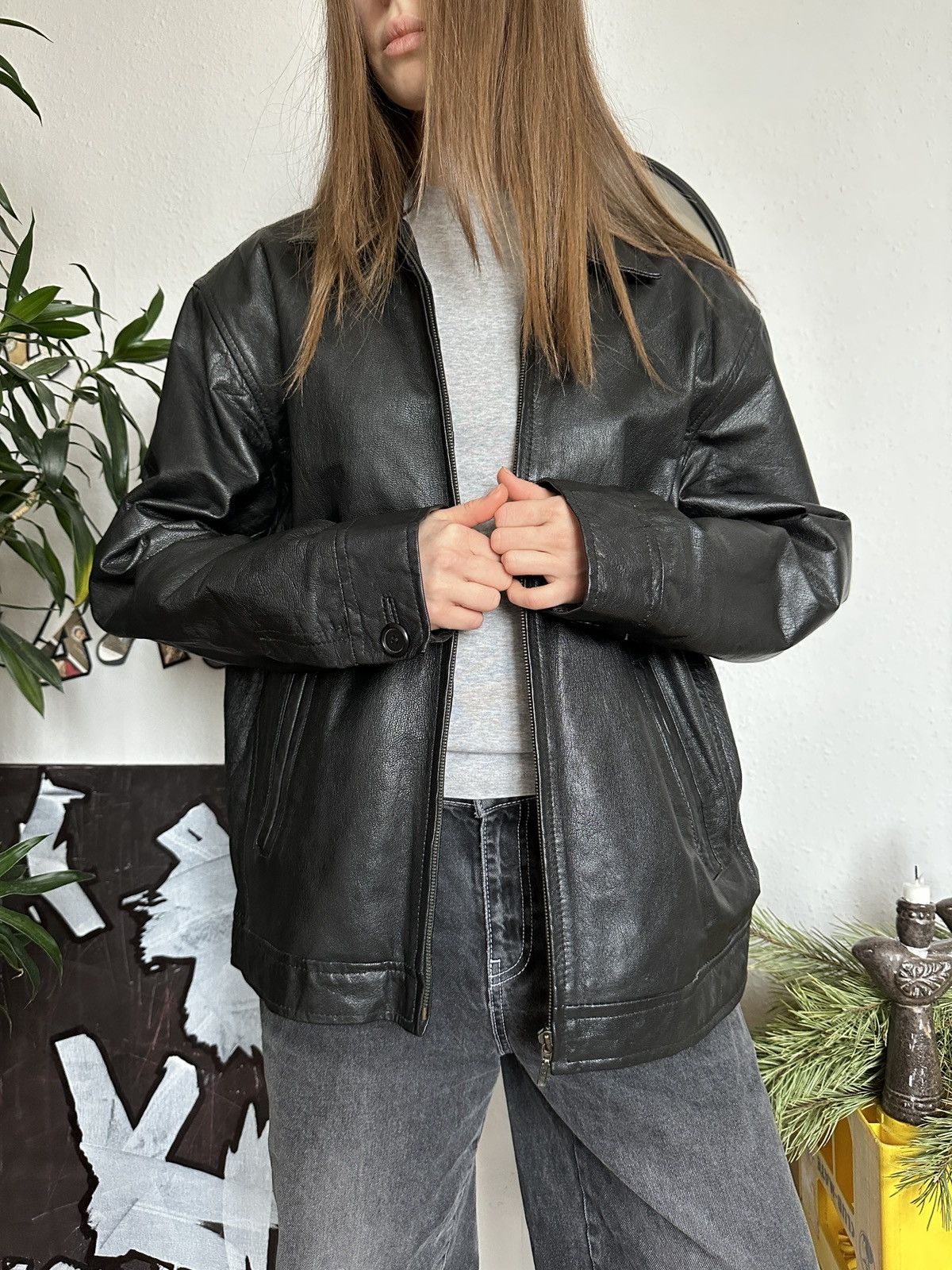 Genuine Leather × Vintage Y2K Real Leather Grunge Oversized Jacket 90s Size US L / EU 52-54 / 3 - 9 Thumbnail