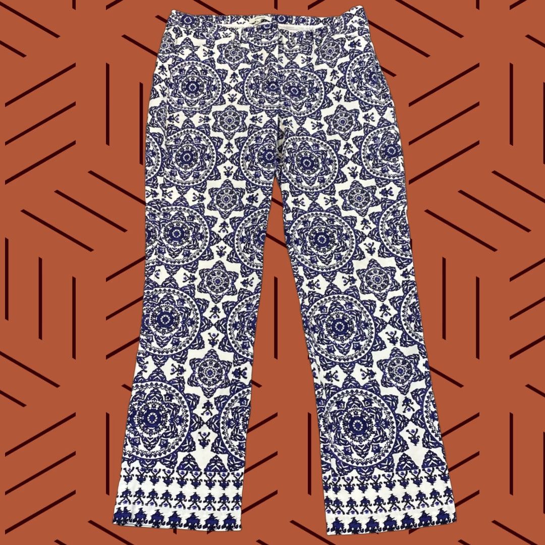 Vintage TYLER BOE Pants Womens 4 Blue White Floral Print Capris Straight Fit Workwear Size 27" / US 4 / IT 40 - 1 Thumbnail