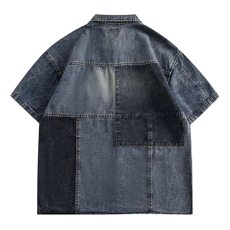 Japanese Brand × Vintage Retro y2k patchwork denim short sleeve shirt hip hop Size US L / EU 52-54 / 3 - 6 Thumbnail