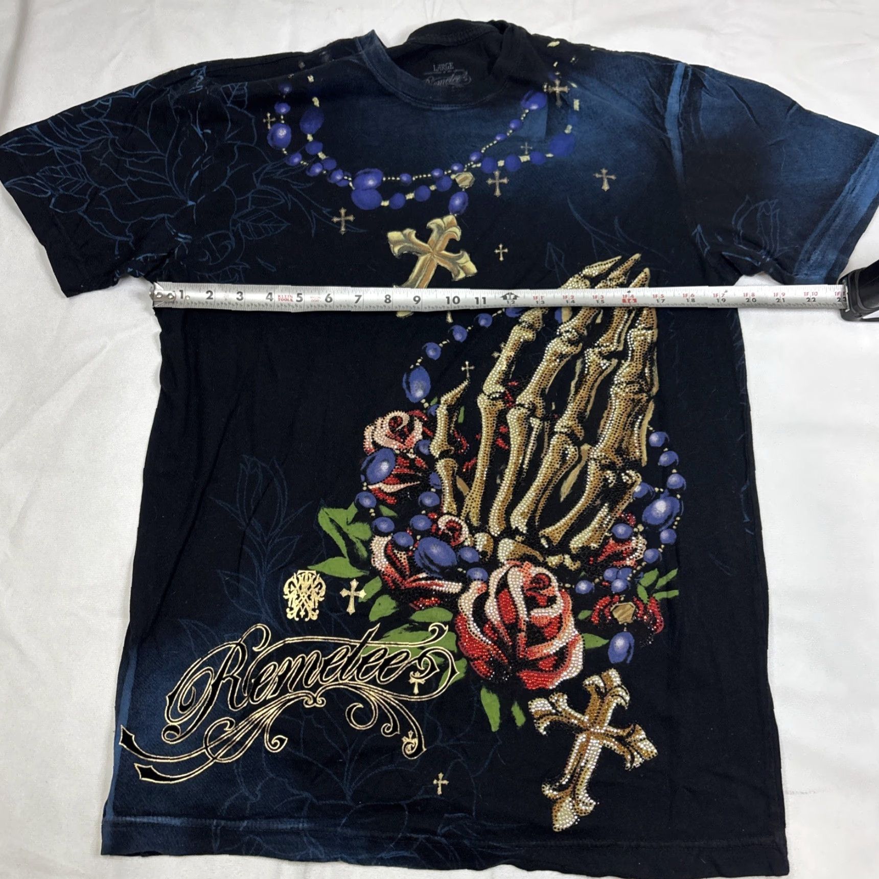 Vintage Remetee T Shirt Men’s Large Rosary Prayer Hands Skeleton Rose Cross Jesus Bead Black L Mens Size US L / EU 52-54 / 3 - 3 Thumbnail