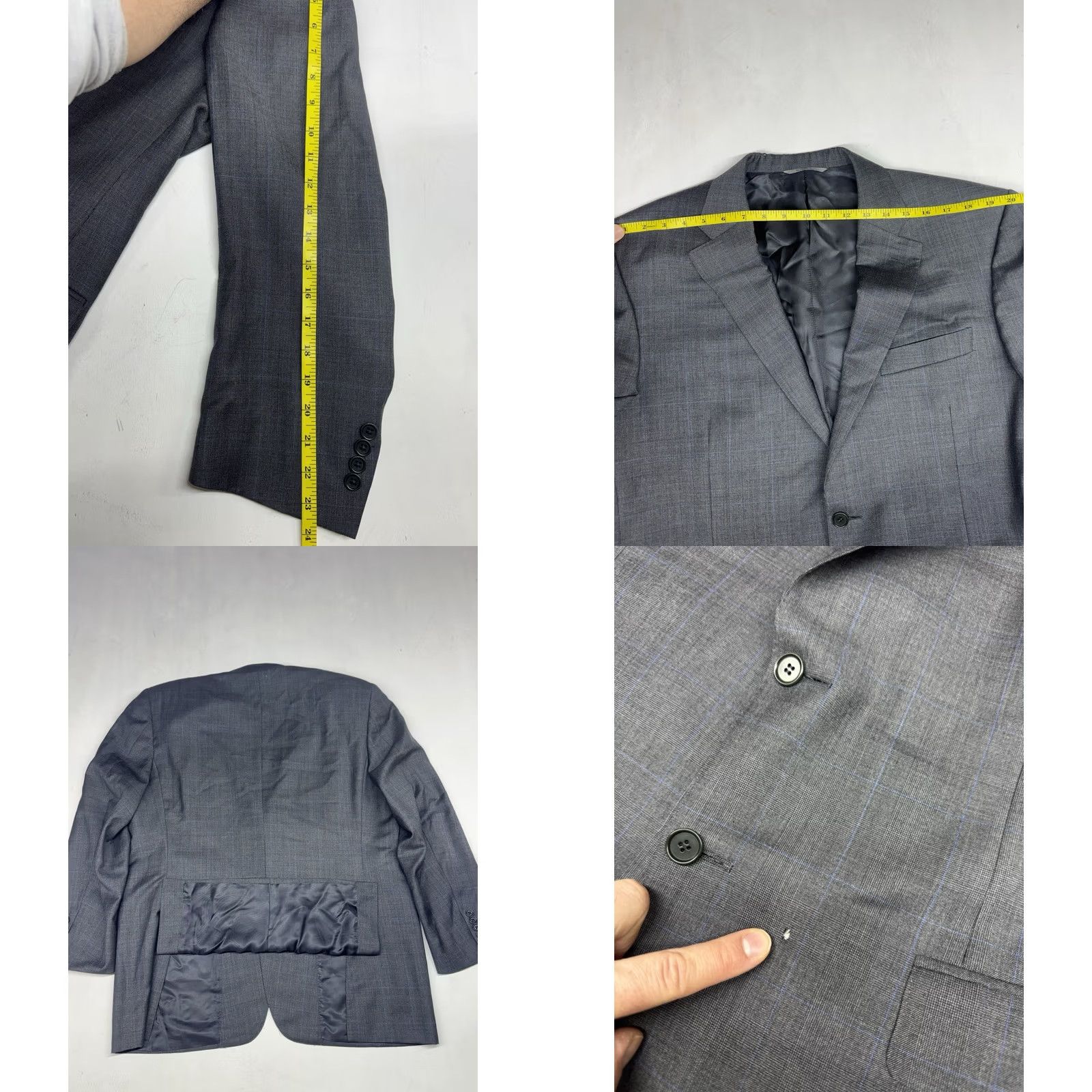 Canali Canali 1934 Men’s Blazer Plaid Wool Sport Coat Gray & Blue Italy 44R Size 44R - 8 Thumbnail