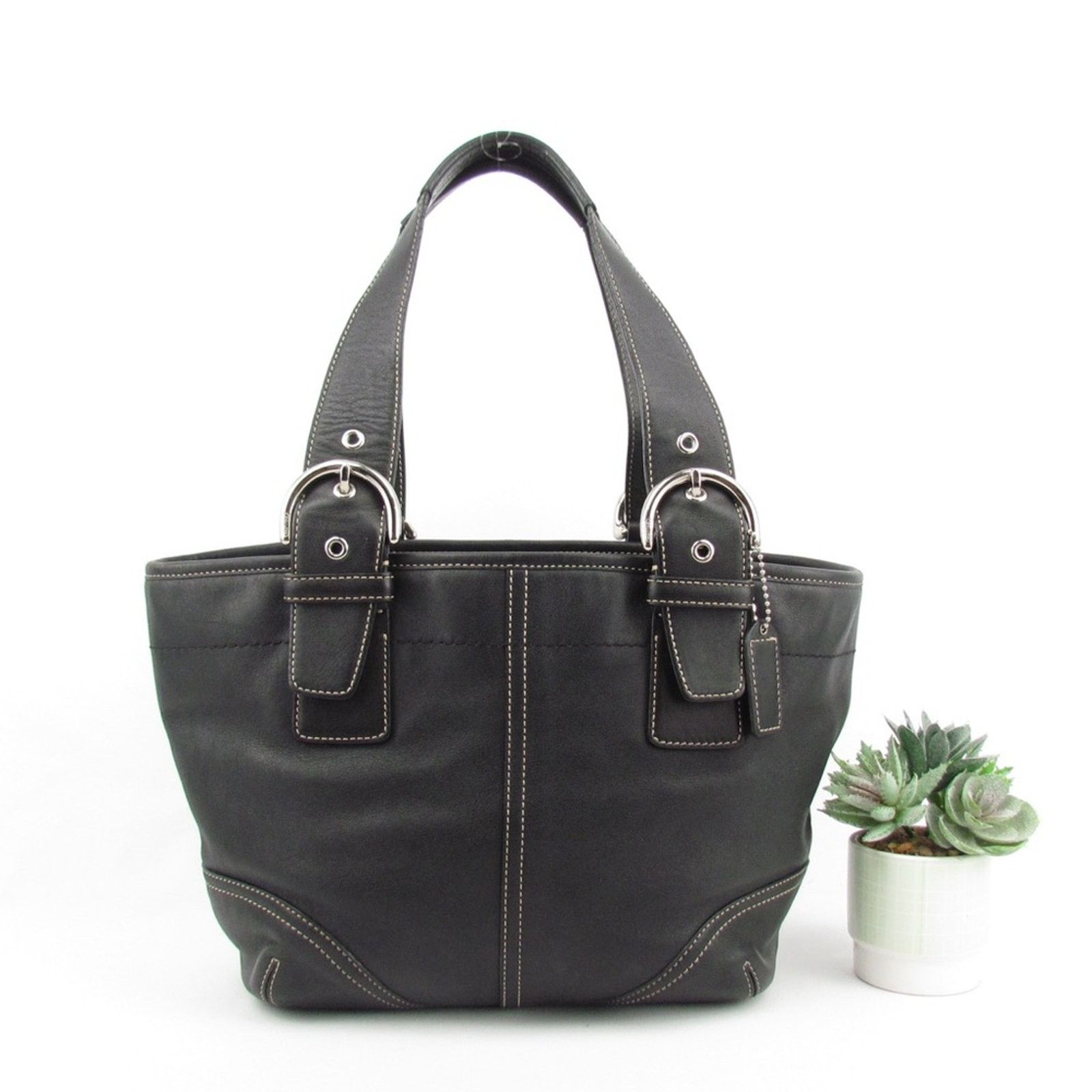 Coach COACH Vintage Black Leather Tote Bag Size ONE SIZE - 2 Thumbnail