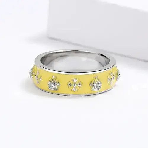 Japanese Brand Creative Handmade Yellow Enamel Heart Ring (Size 6-10) Size ONE SIZE - 2 Thumbnail