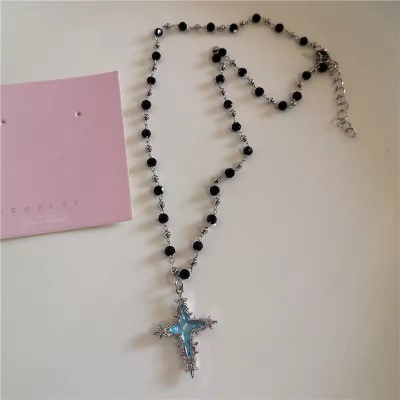 Other Silver Necklace with Blue Cross Size ONE SIZE - 1 Thumbnail