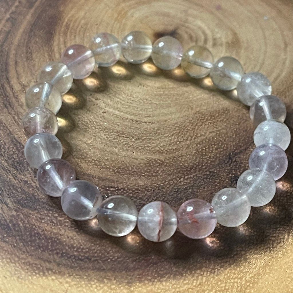 Other Candy Fluorite bracelet striped layers light rainbow colors stretch 9mm 7.5” natural crystal Size ONE SIZE - 4 Thumbnail