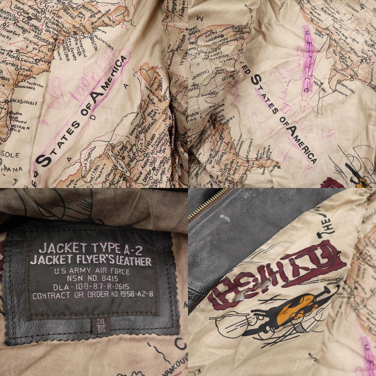 Vintage VINTAGE US Army Air Force Jacket 2XL Black Leather Bomber A-2 Flight Flyers Army Navy Style Military Mens Jacket Size US XXL / EU 58 / 5 - 9 Thumbnail