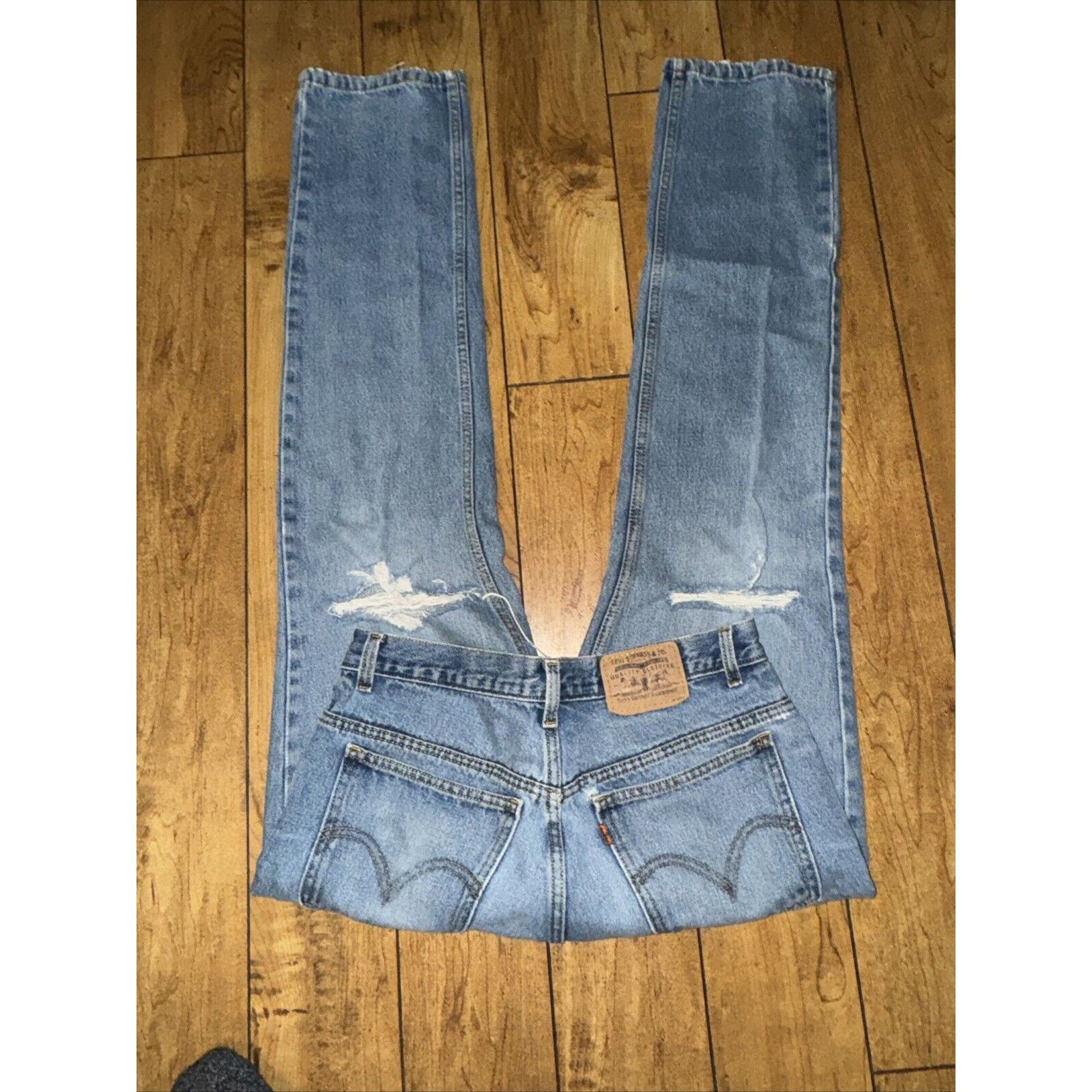 Levi's × Vintage Vintage Levi’s Orange Tab 32x32 Distressed Denim Light Blue Size US 32 / EU 48 - 7 Thumbnail