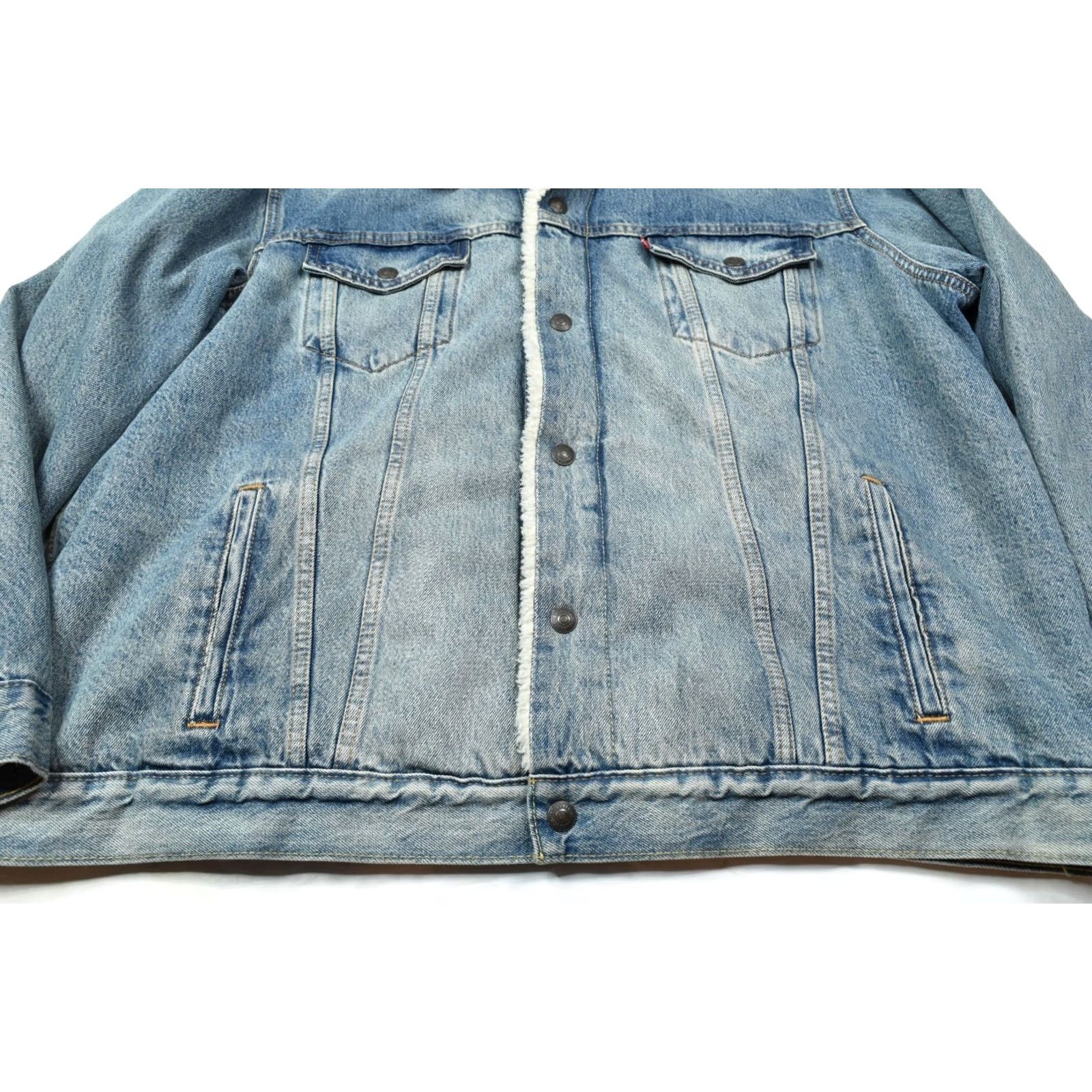 Levi's VINTAGE Levi's Trucker Jacket Denim Blue Lined Sherpa 2XL Men Long Sleeve Snap Front Bomber Jacket Mens Size US XXL / EU 58 / 5 - 4 Thumbnail