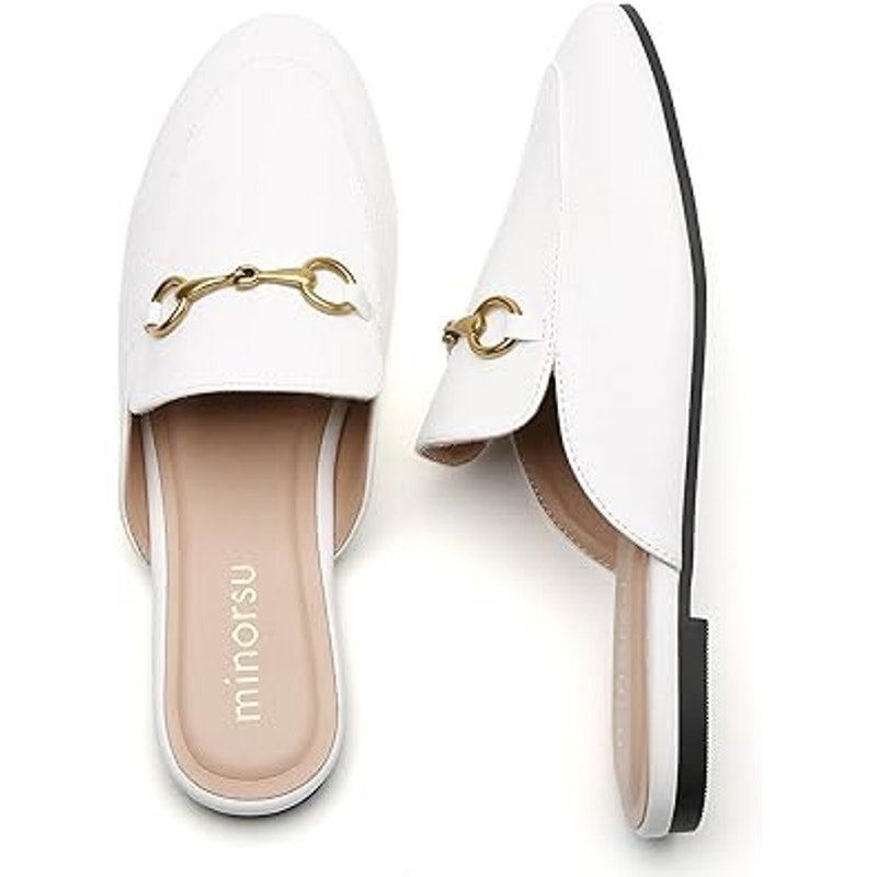 Other Minorsu Women's Size 6.5 White Faux Leather Mule Flats Size US 6.5 / IT 36.5 - 3 Thumbnail