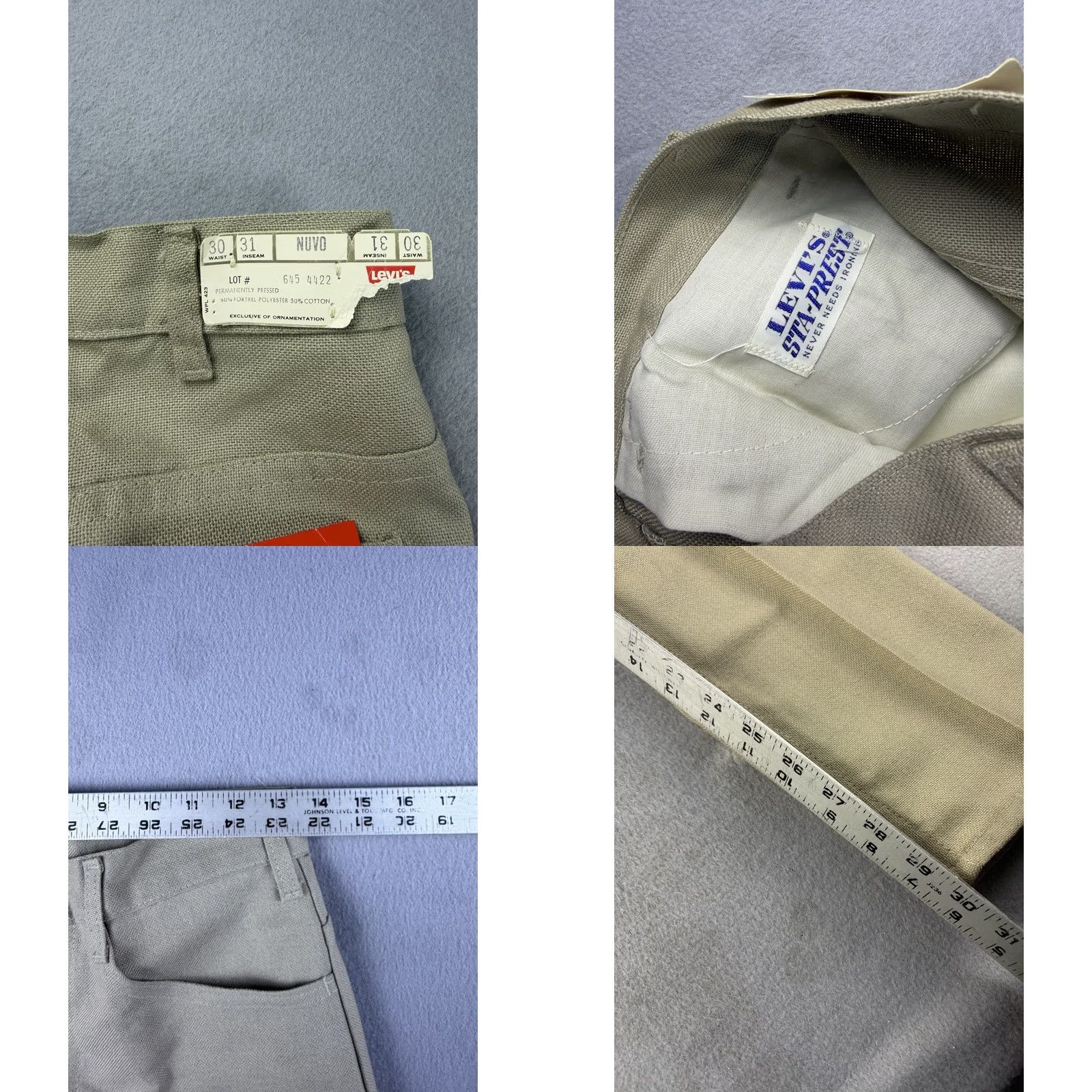 Levi's VINTAGE Levi’s Nuvos Sta-Prest Pants Beige Straight Leg 26x29 1970s Mens Boys? Size US 26 / EU 42 - 8 Thumbnail