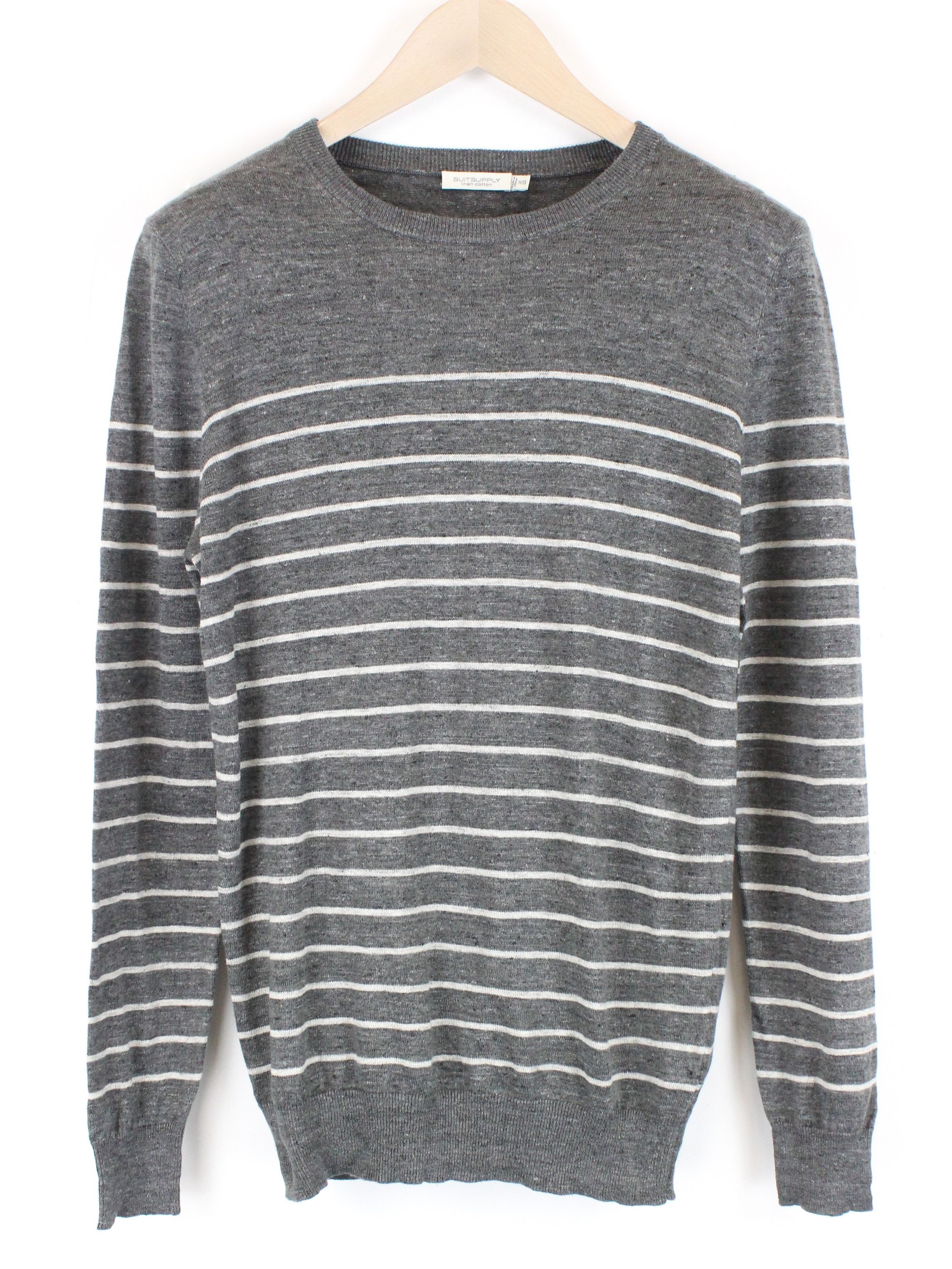 Suitsupply XS Grey Linen Cotton Striped Sweater 60321 Size US XS / EU 42 / 0 - 1 Thumbnail