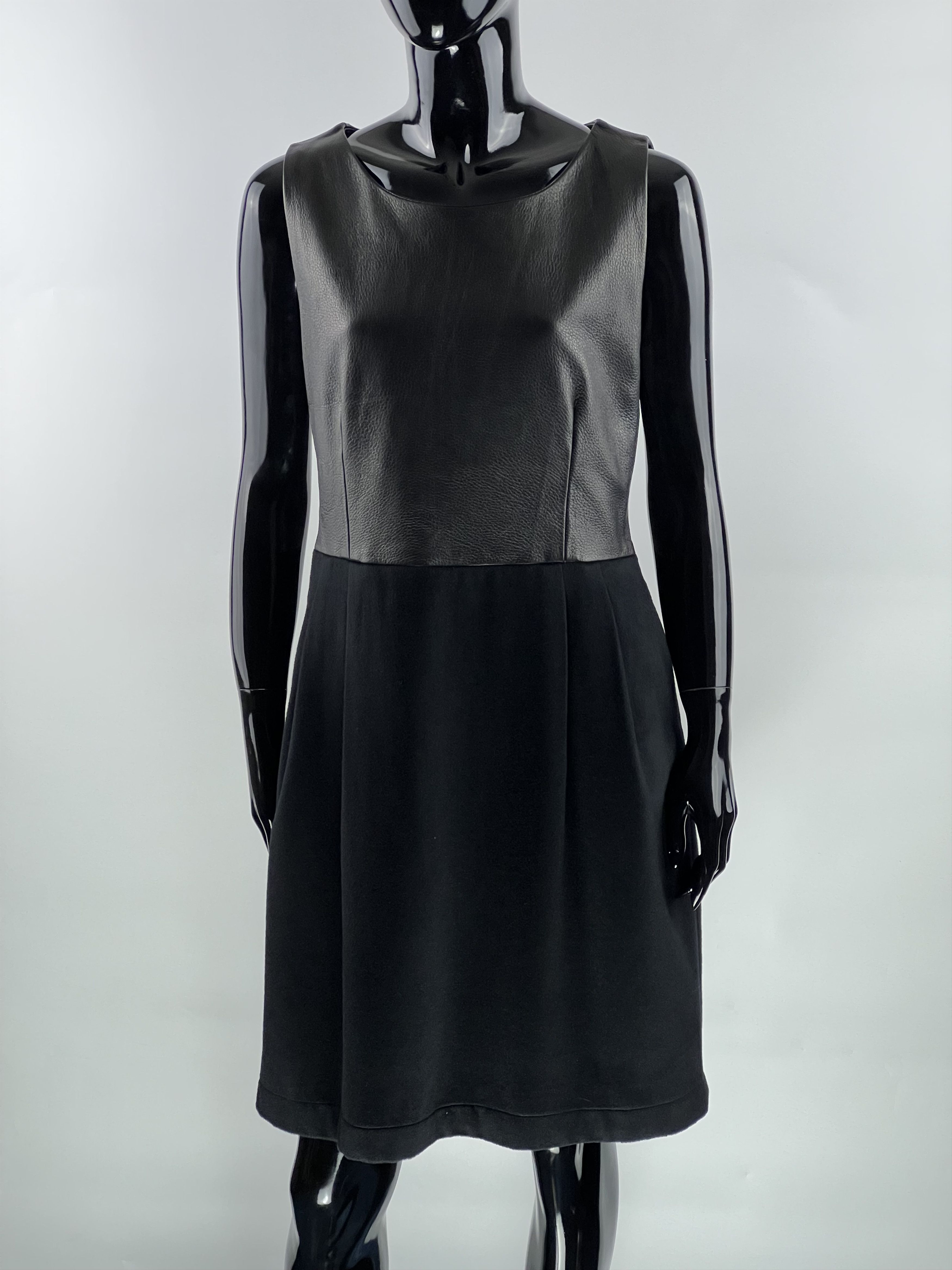 Handmade × Leather Hand Made Black Leather Wool Mini Dress Size S Size S / US 4 / IT 40 - 1 Thumbnail