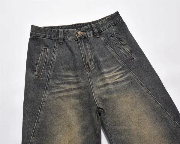 Japanese Brand Washed split stitching ripped denim wide-leg pants Size US 32 / EU 48 - 6 Thumbnail