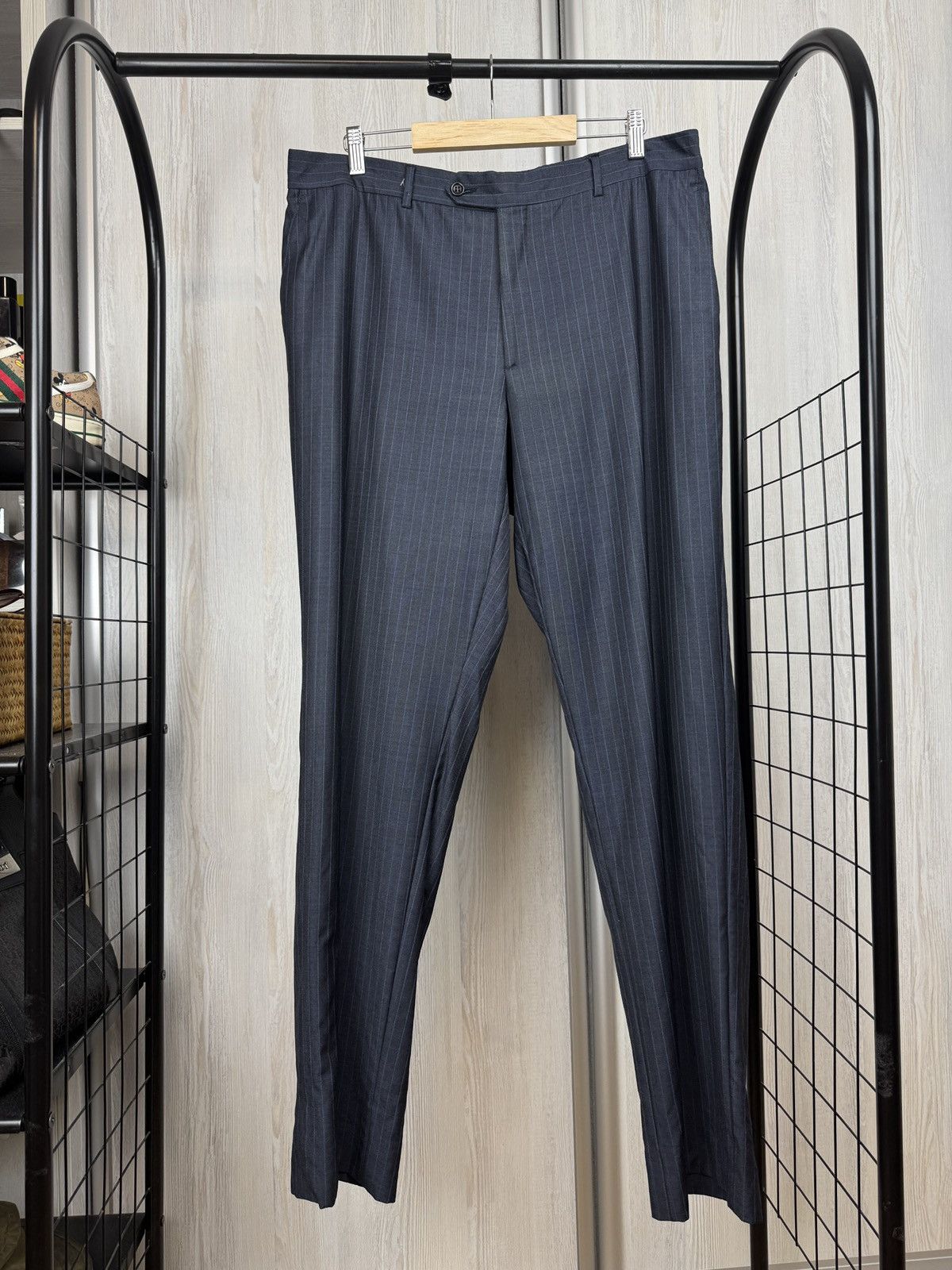 Boggi Boggi Milano vintage wool navy blue striped 3 button suit Size 46R - 12 Thumbnail