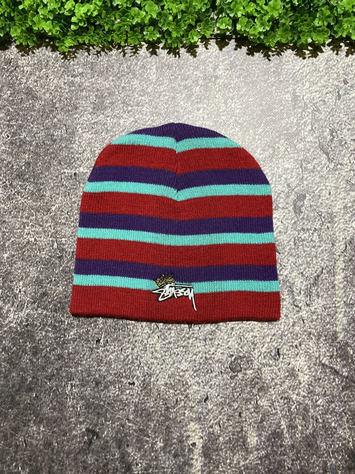 【希少】vintage old stussy Crown Beanie Stussy Vintage Stüssy Crown Logo Beanie Hat Striped Cap Archive