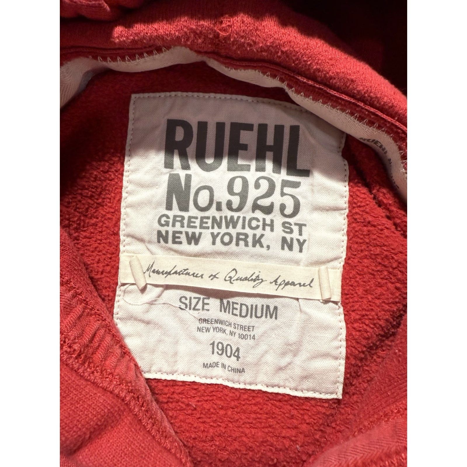 Vintage VINTAGE Ruehl Hoodie Womens Medium Red Heavyweight Fleece Drawstring Slim Pullover Patch Y2K Activewear Women Size M / US 6-8 / IT 42-44 - 3 Thumbnail