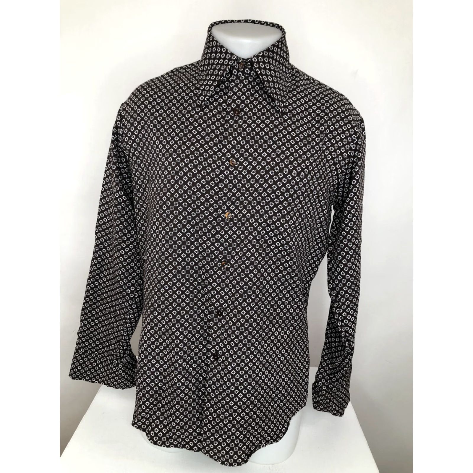 Sears KINGS ROAD / SEARS BEST Floral Disco Collar Shirt L Brown 1970s Long Sleeve Button-Front Boho Hippie Mens Size US L / EU 52-54 / 3 - 2 Thumbnail