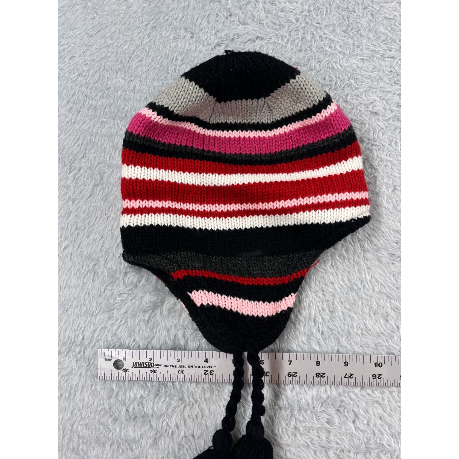 Pinko Accessory Network Beanie Toque Adult OS Red Pink Striped Ear Flaps Acrylic Poly Size ONE SIZE - 5 Thumbnail