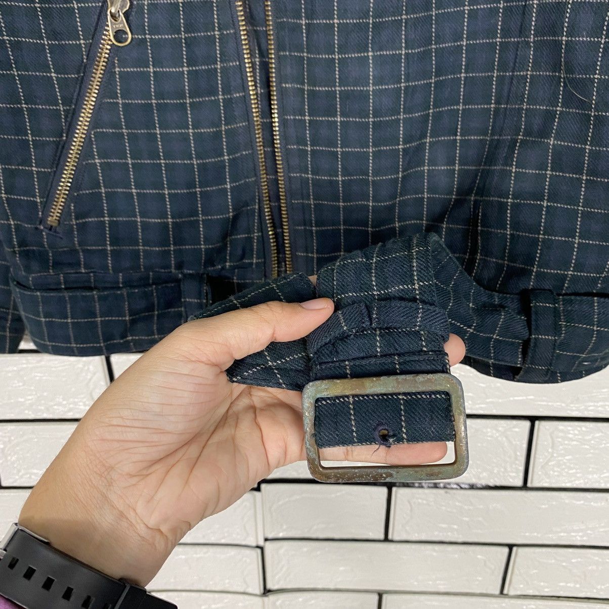 Issey Miyake 📌Biker Jacket Double Collar Nicole Club Tartan Bondage Size US M / EU 48-50 / 2 - 16 Thumbnail