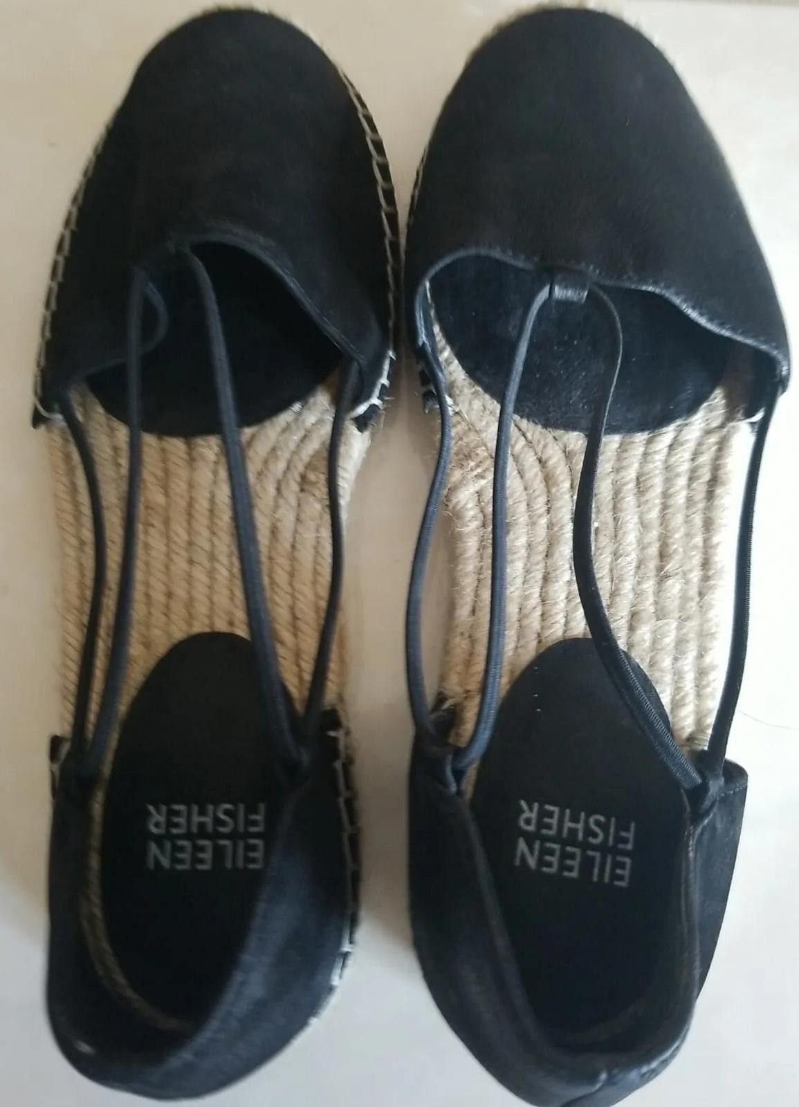 Eileen Fisher Eileen Fisher Women's 6.5 Black Leather Espadrilles Size US 6.5 / IT 36.5 - 6 Thumbnail