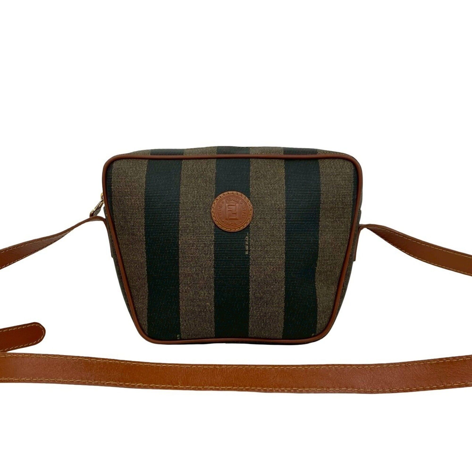 Fendi FENDI Pequin Pattern FF Logo Leather Shoulder Bag/Pouch/Sacoche - Khaki, Black, Brown 19878 Size ONE SIZE - 1 Thumbnail