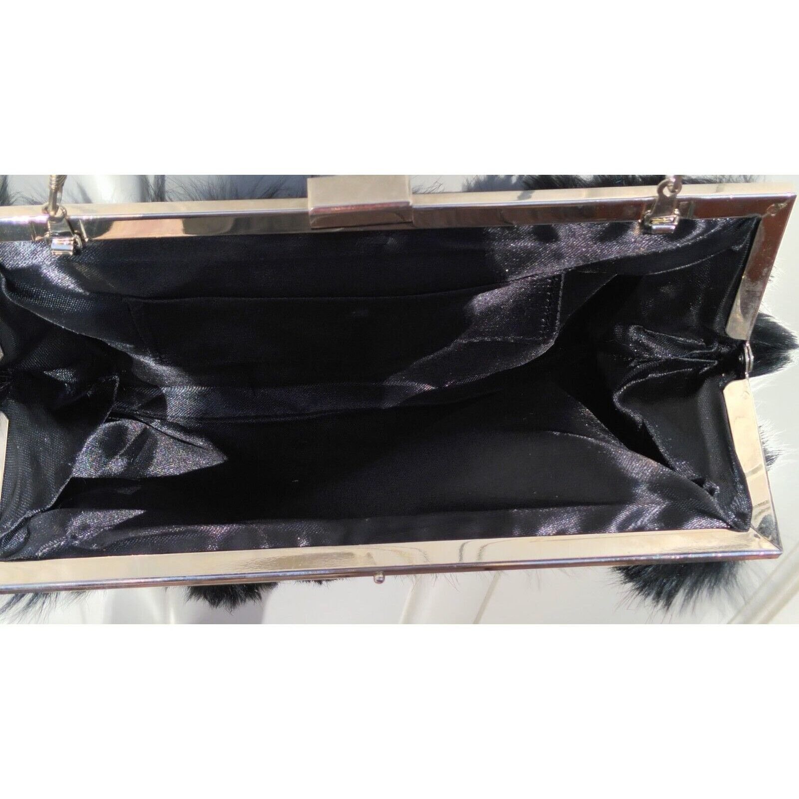 Other Black Faux Fur Shoulder Purse Formal Chain/Extra 13" Strap Size ONE SIZE - 4 Thumbnail