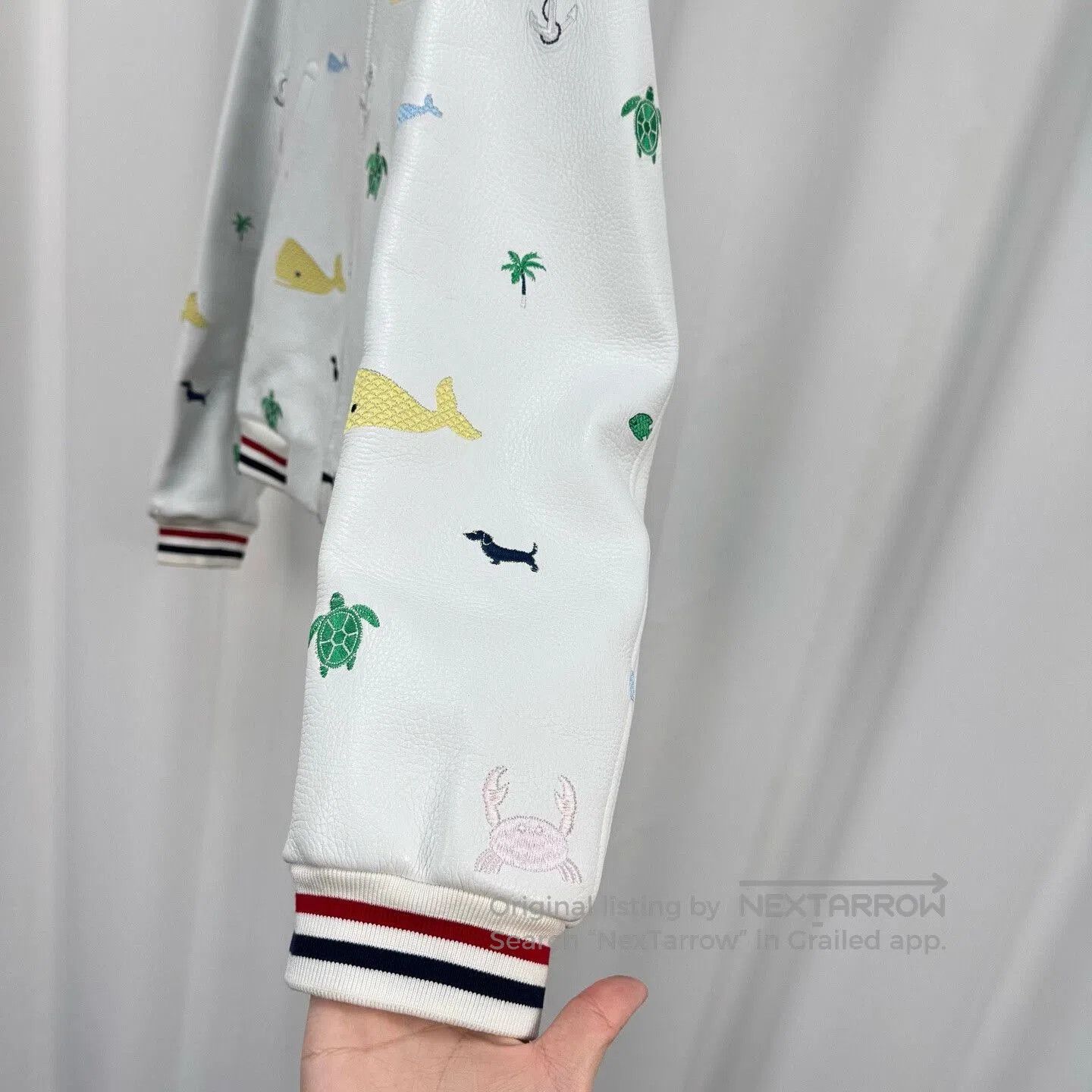 Thom Browne Thom Browne Embroidered Leather Baseball Jacket. Size US XXS / EU 40 - 4 Thumbnail