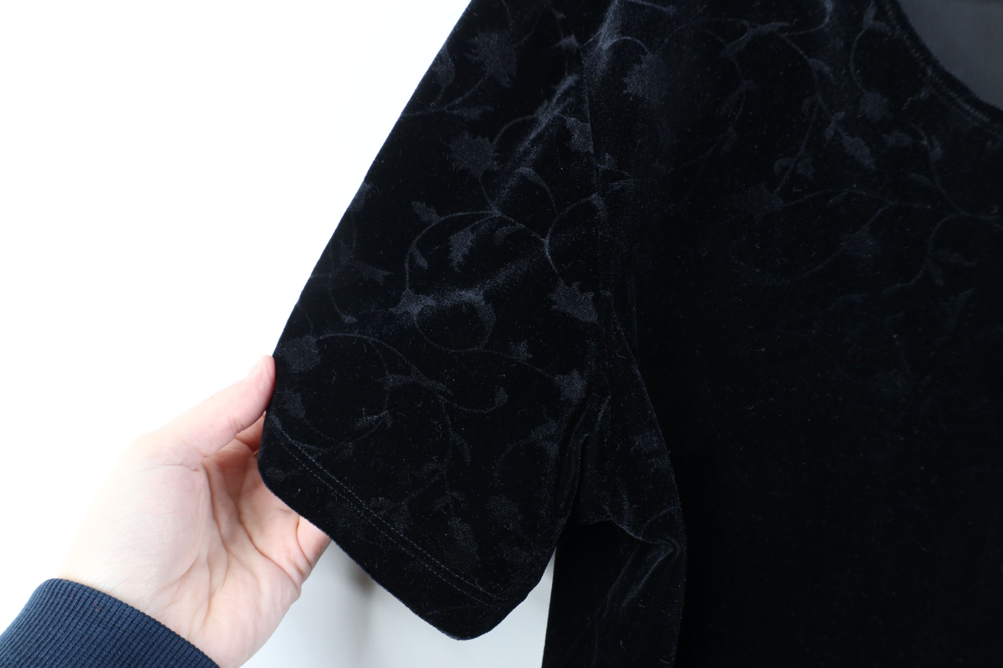 Vintage Vintage 90s Y2K Babydoll Velvet Velour T-Shirt Black USA Size L / US 10 / IT 46 - 4 Thumbnail